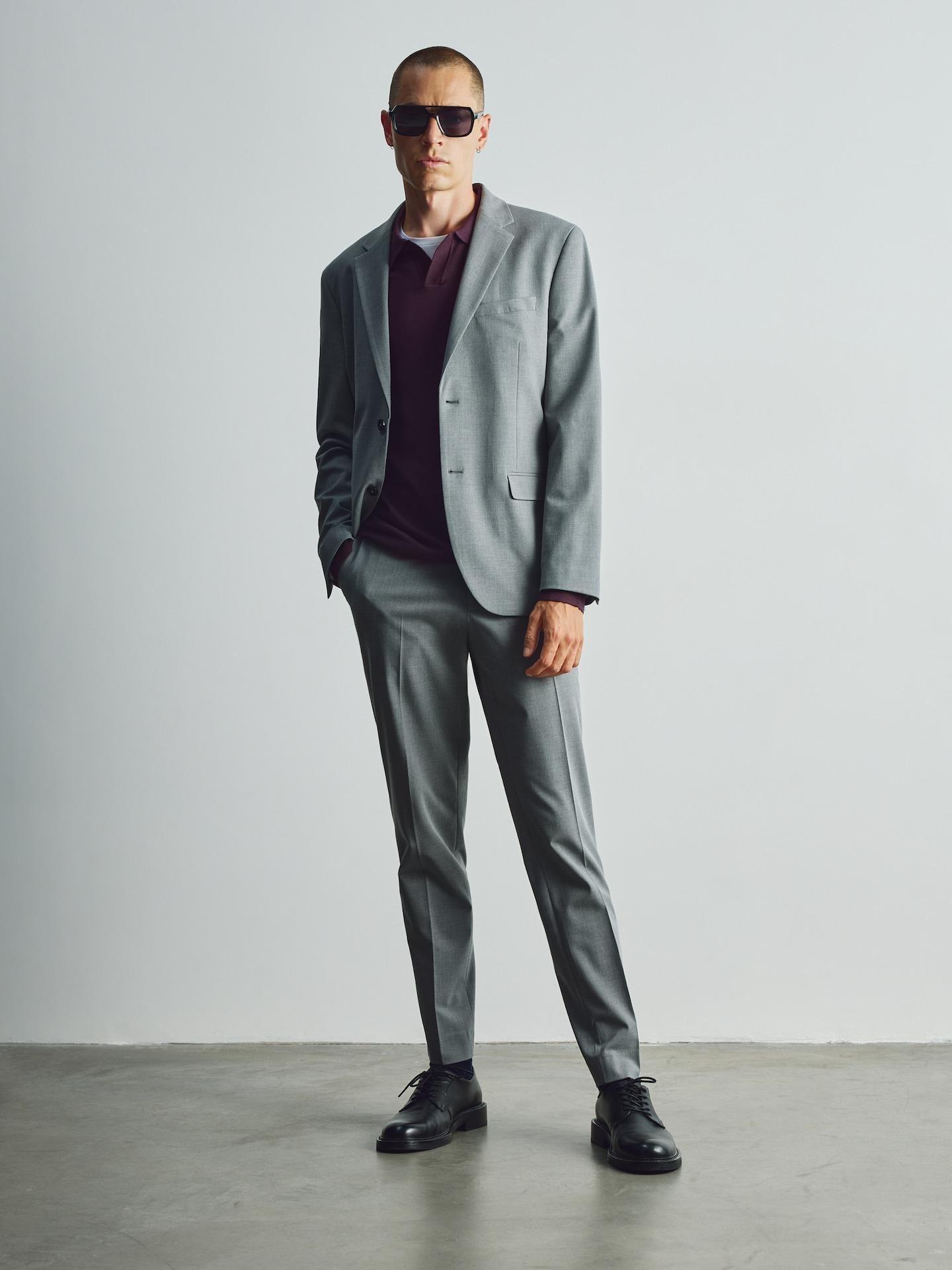 Grey Slim Suit Trousers, Grey, medium