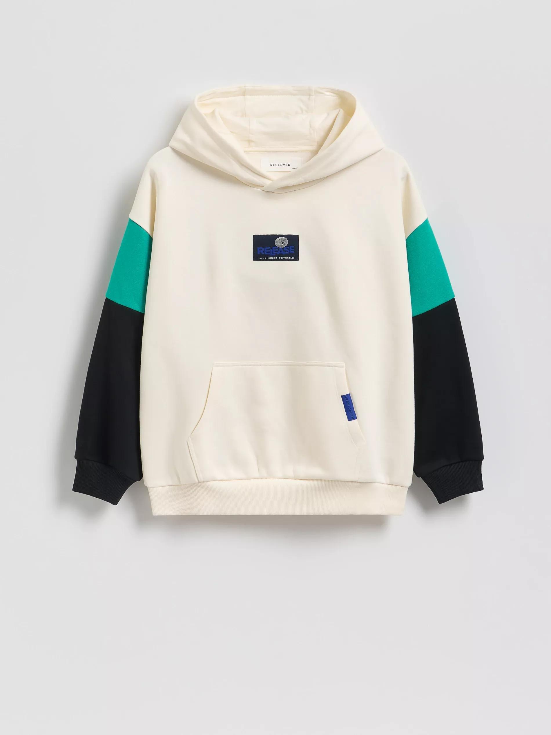 Cream Cotton Hoodie, Ivory, medium