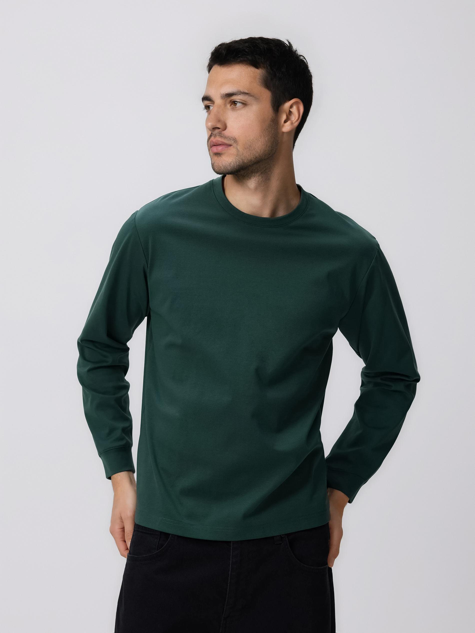 Green Cotton Rich Long Sleeve T-Shirt, Green, medium