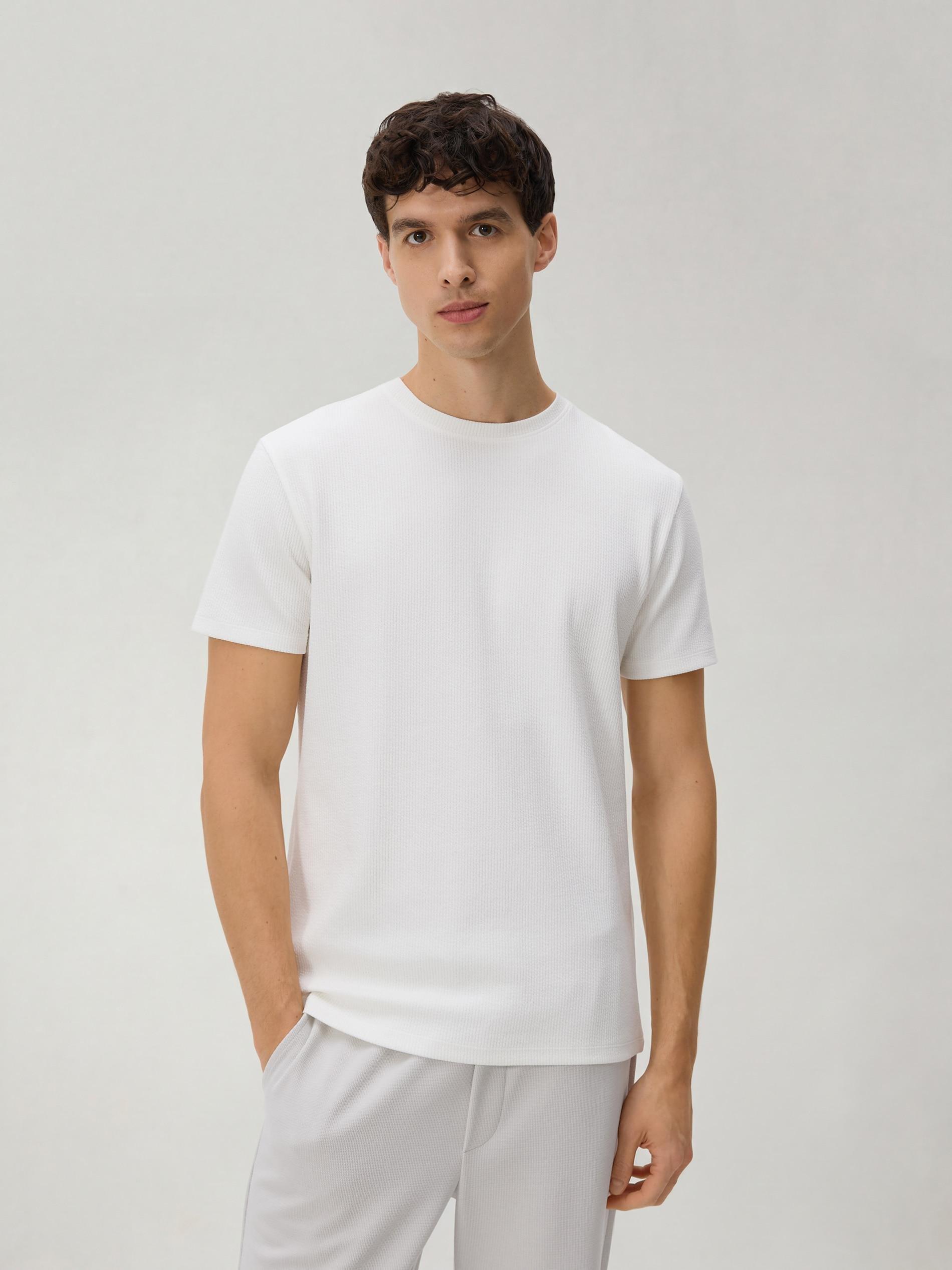 Cream Slim Fit Structural T-Shirt, Ivory, large image number 1