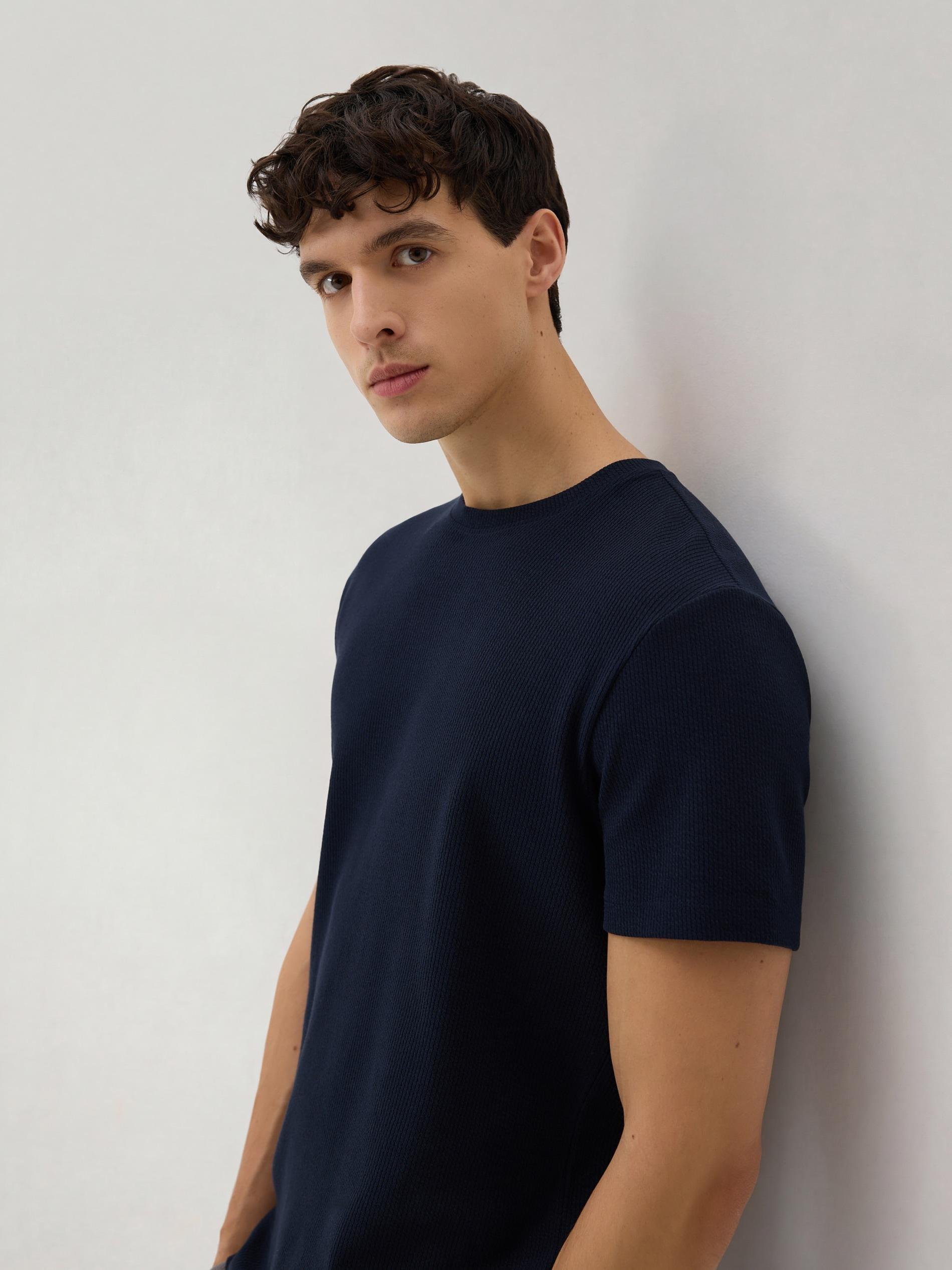 Navy Slim Fit Structural T-Shirt, Navy, large image number 0