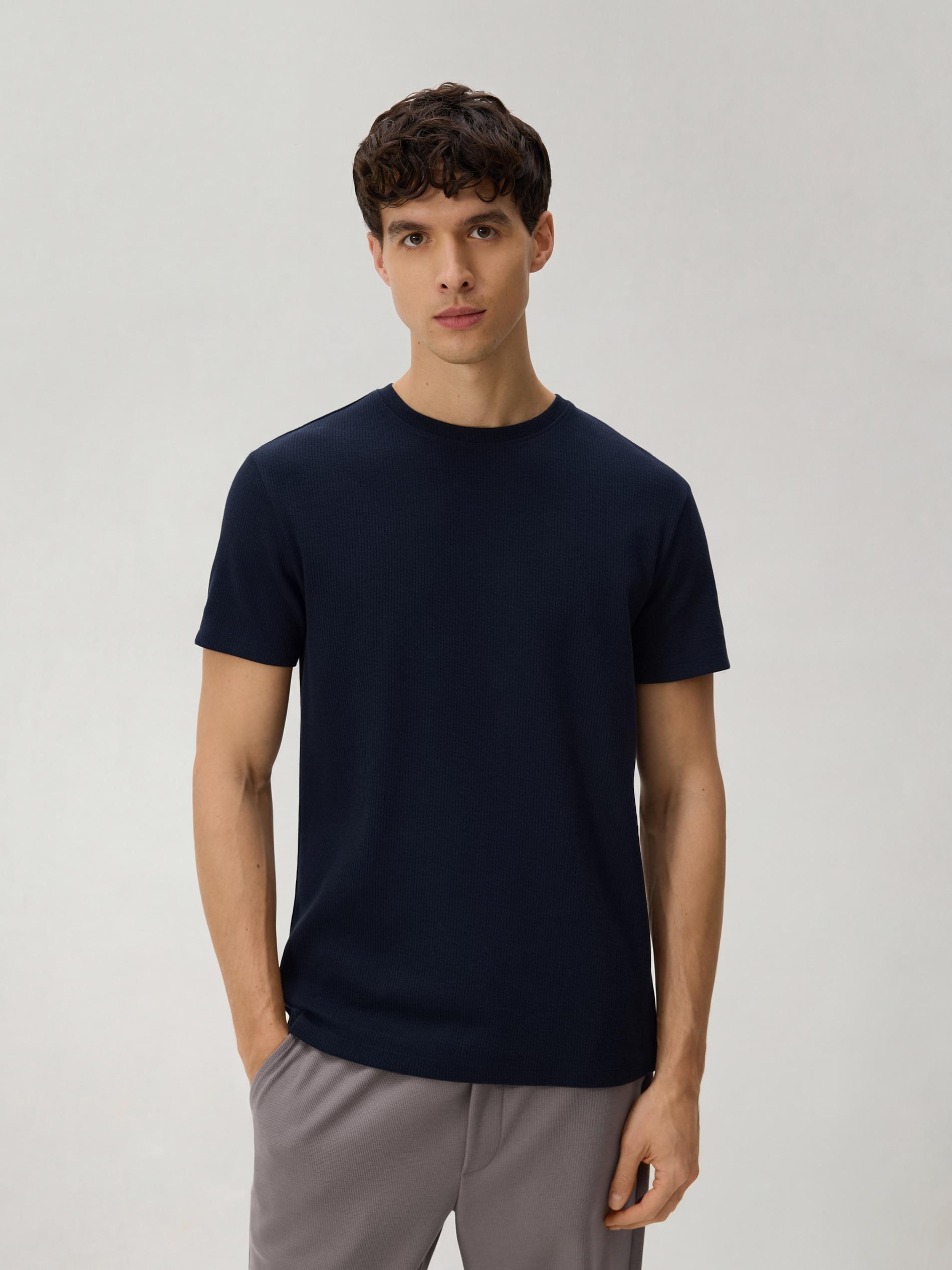Navy Slim Fit Structural T-Shirt, Navy, large image number 1