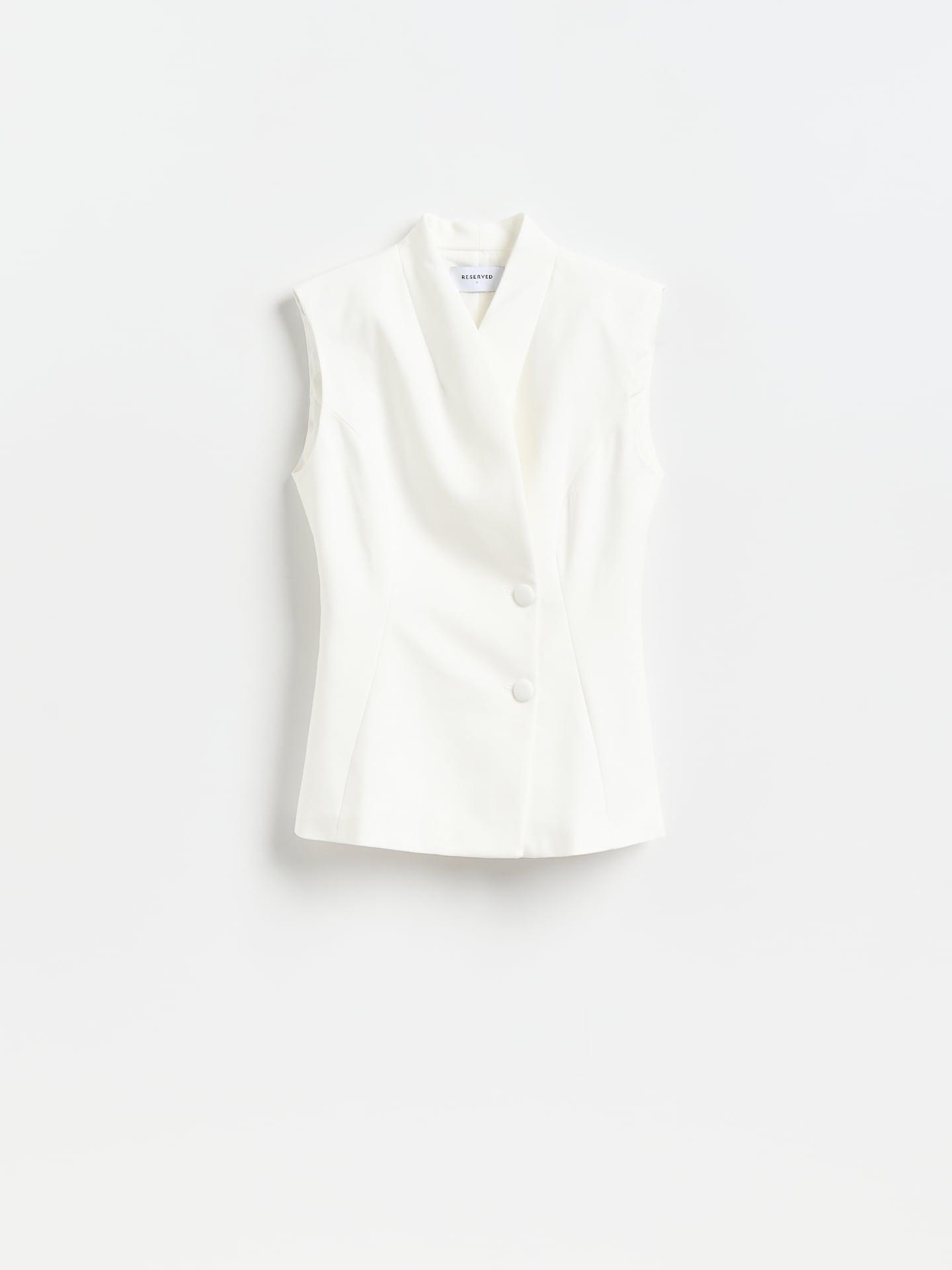 White Long Cotton Blend Vest, White, large image number 0