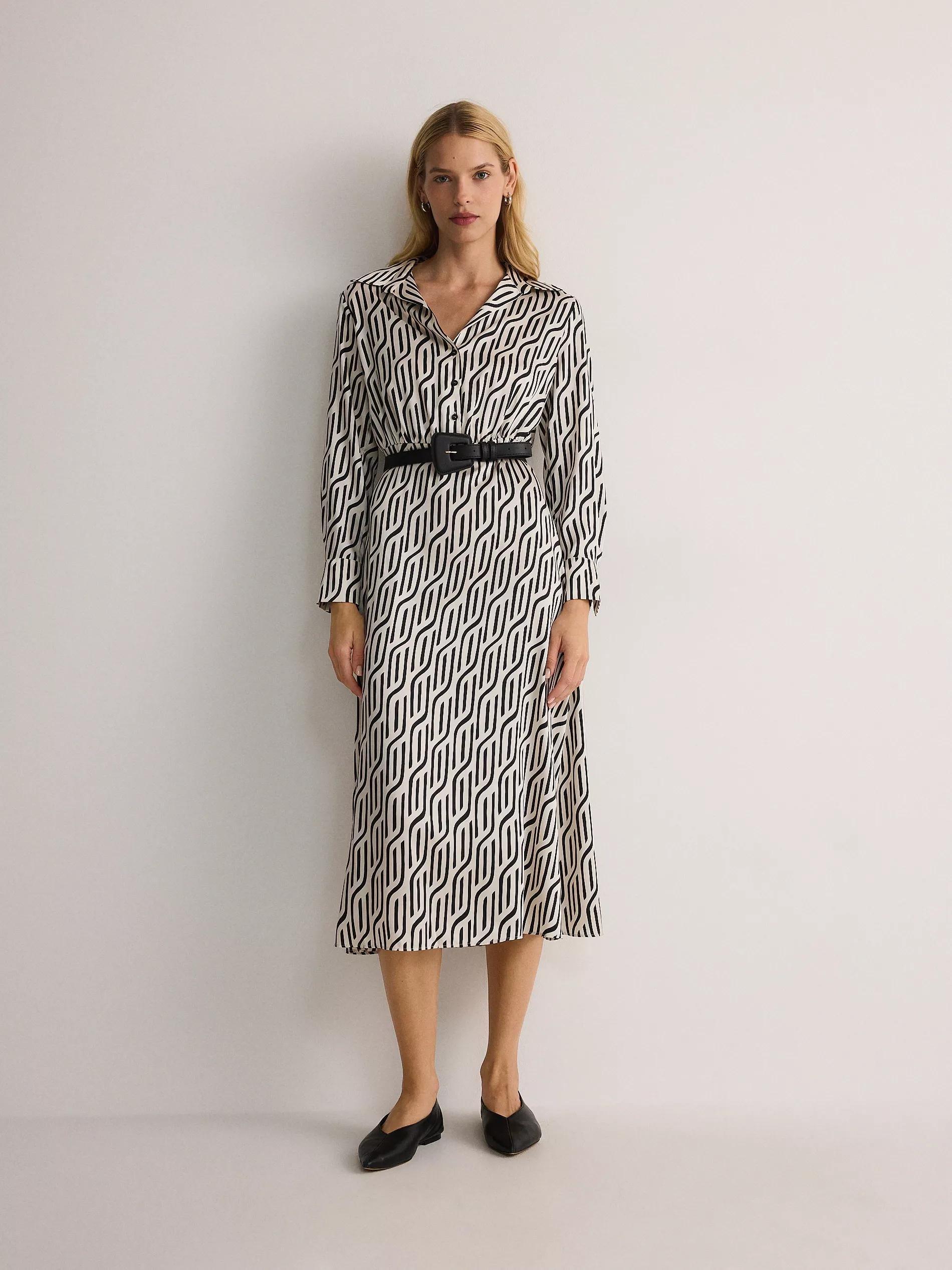 Black Midi Shirt Dress With Tie Waist, , large image number 1