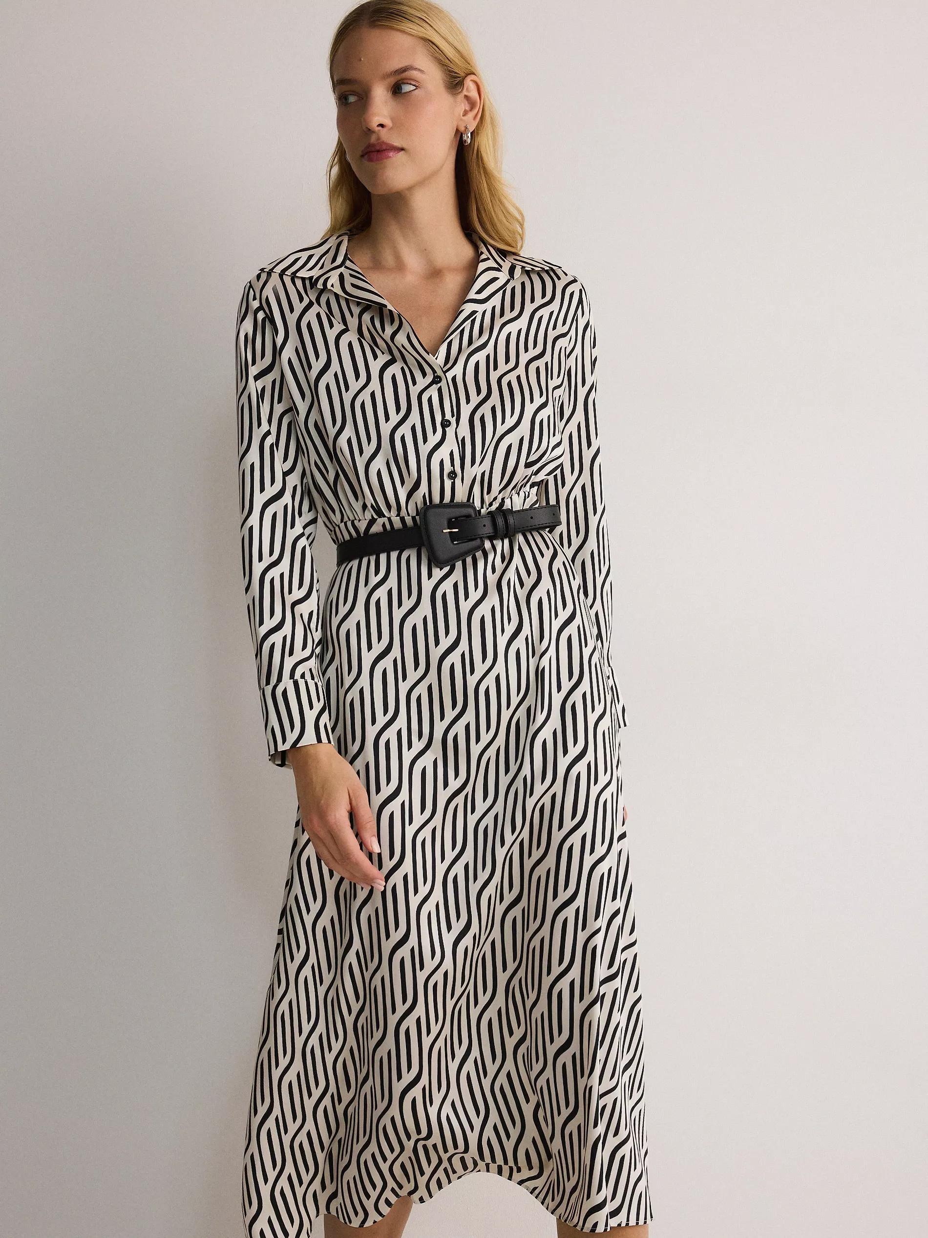 Black Midi Shirt Dress With Tie Waist, , large image number 2