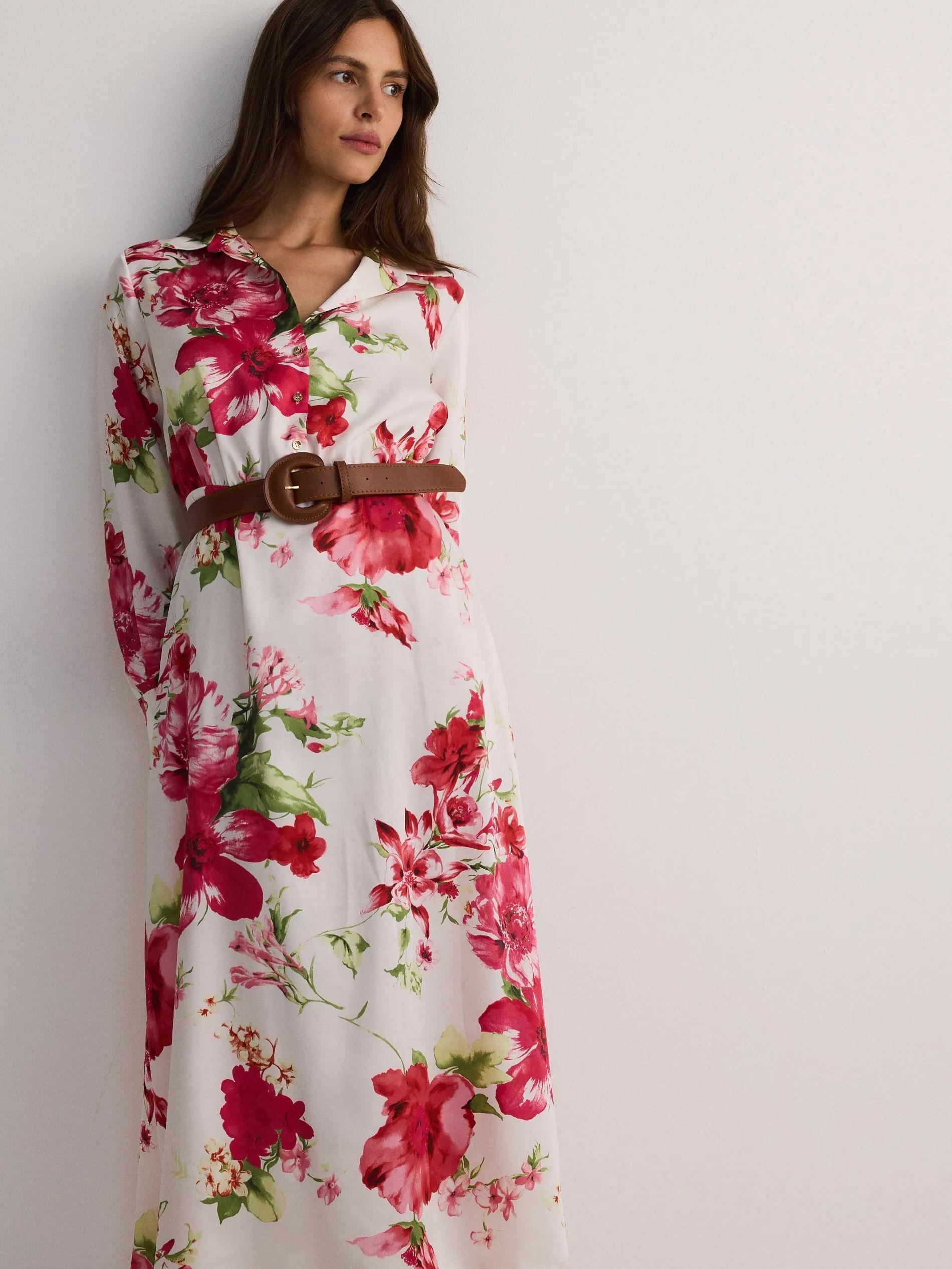 Multicolour Midi Shirt Dress With Tie Waist, , large image number 1