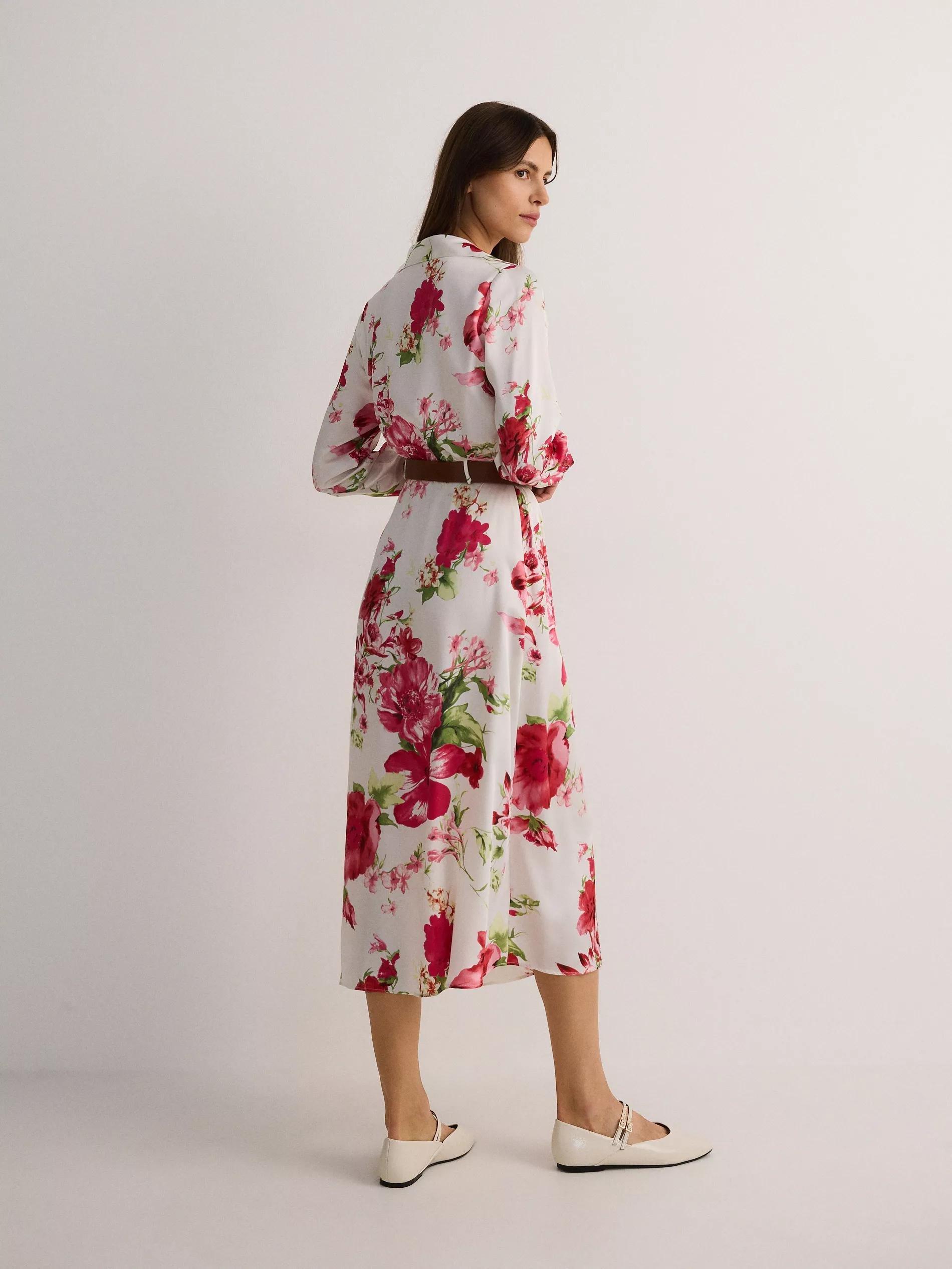 Multicolour Midi Shirt Dress With Tie Waist, , large image number 2