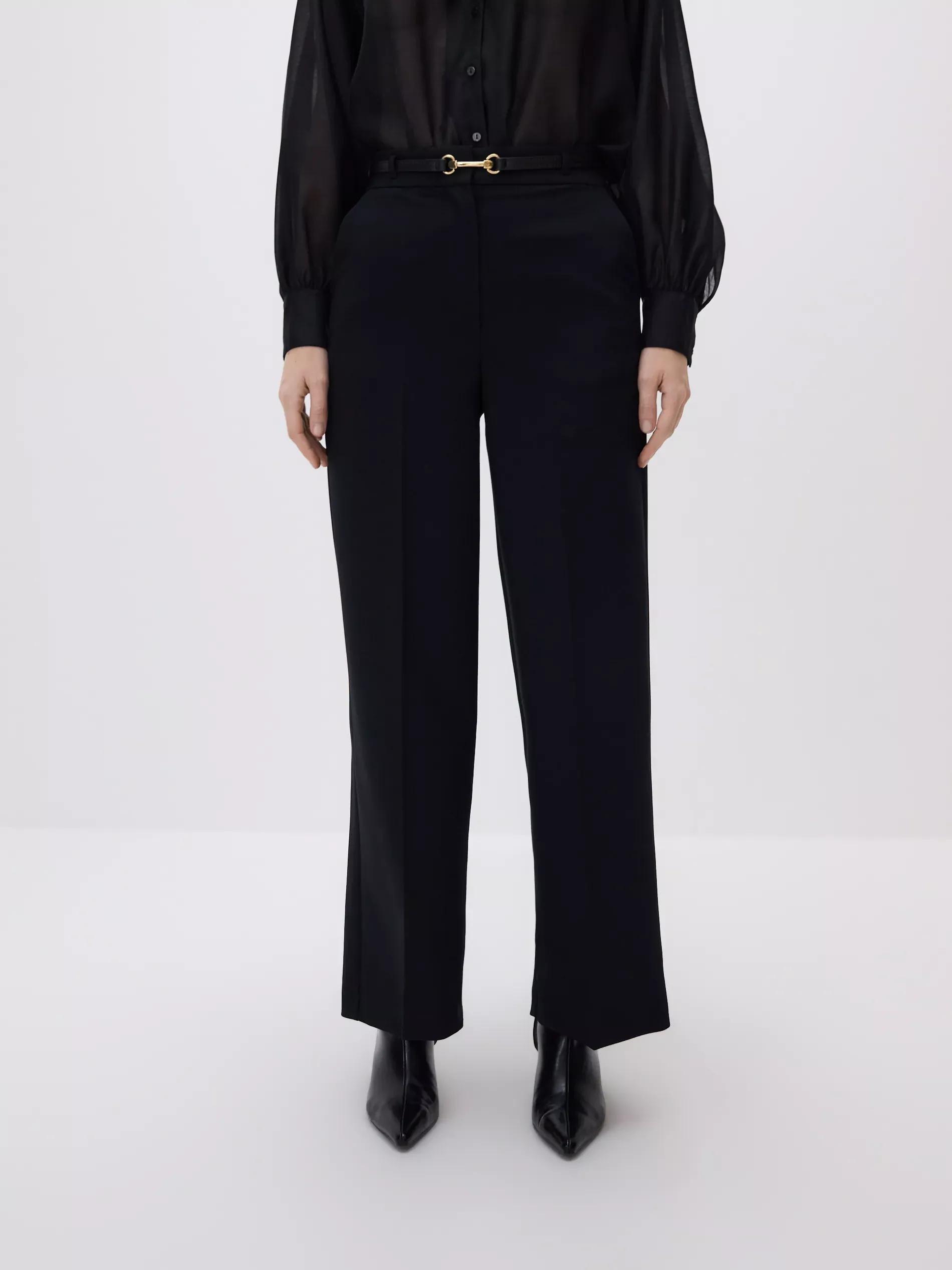 Black Trousers With Tie Waist Belt, Black, large image number 0