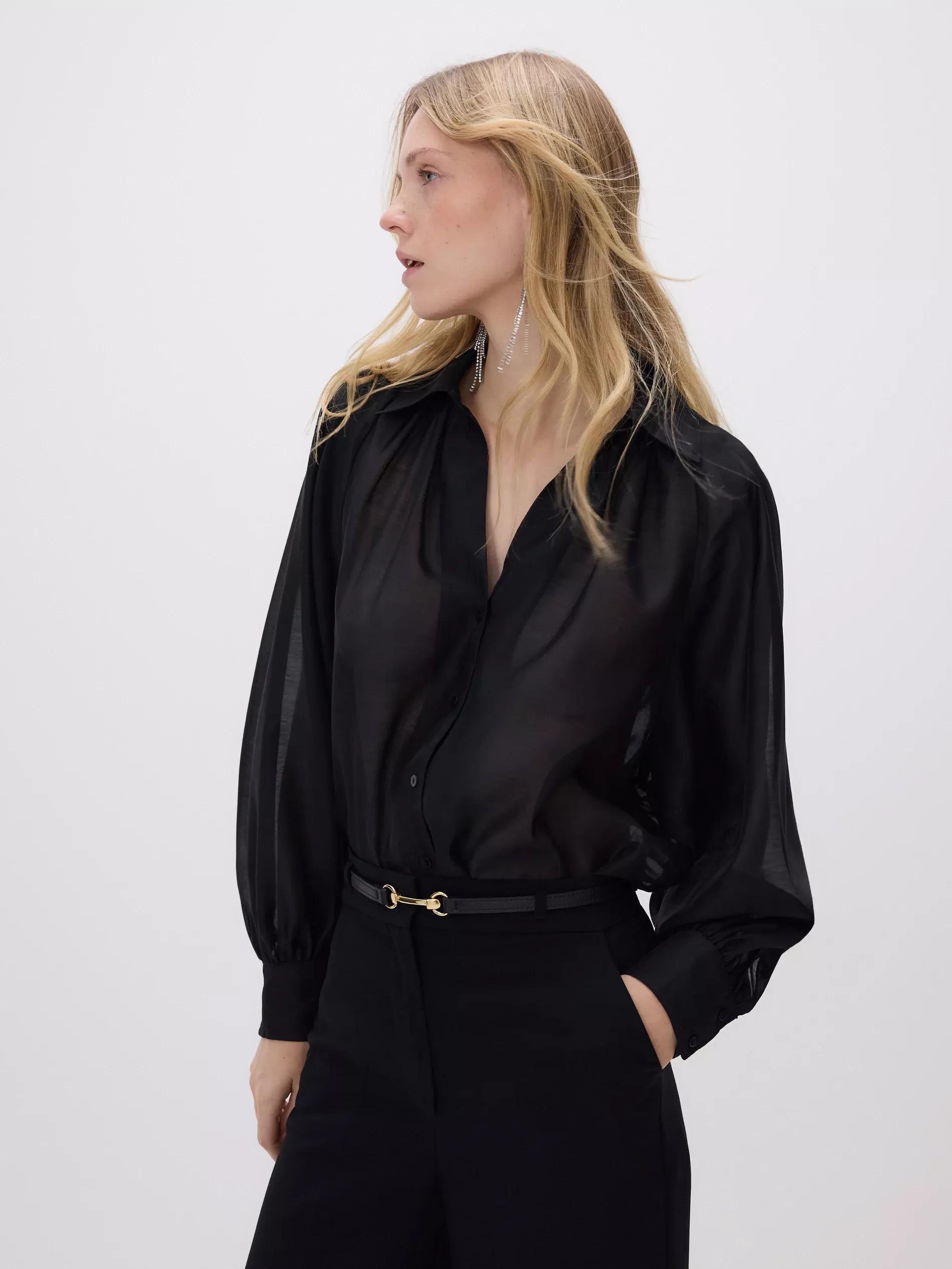 Black Trousers With Tie Waist Belt, Black, large image number 1