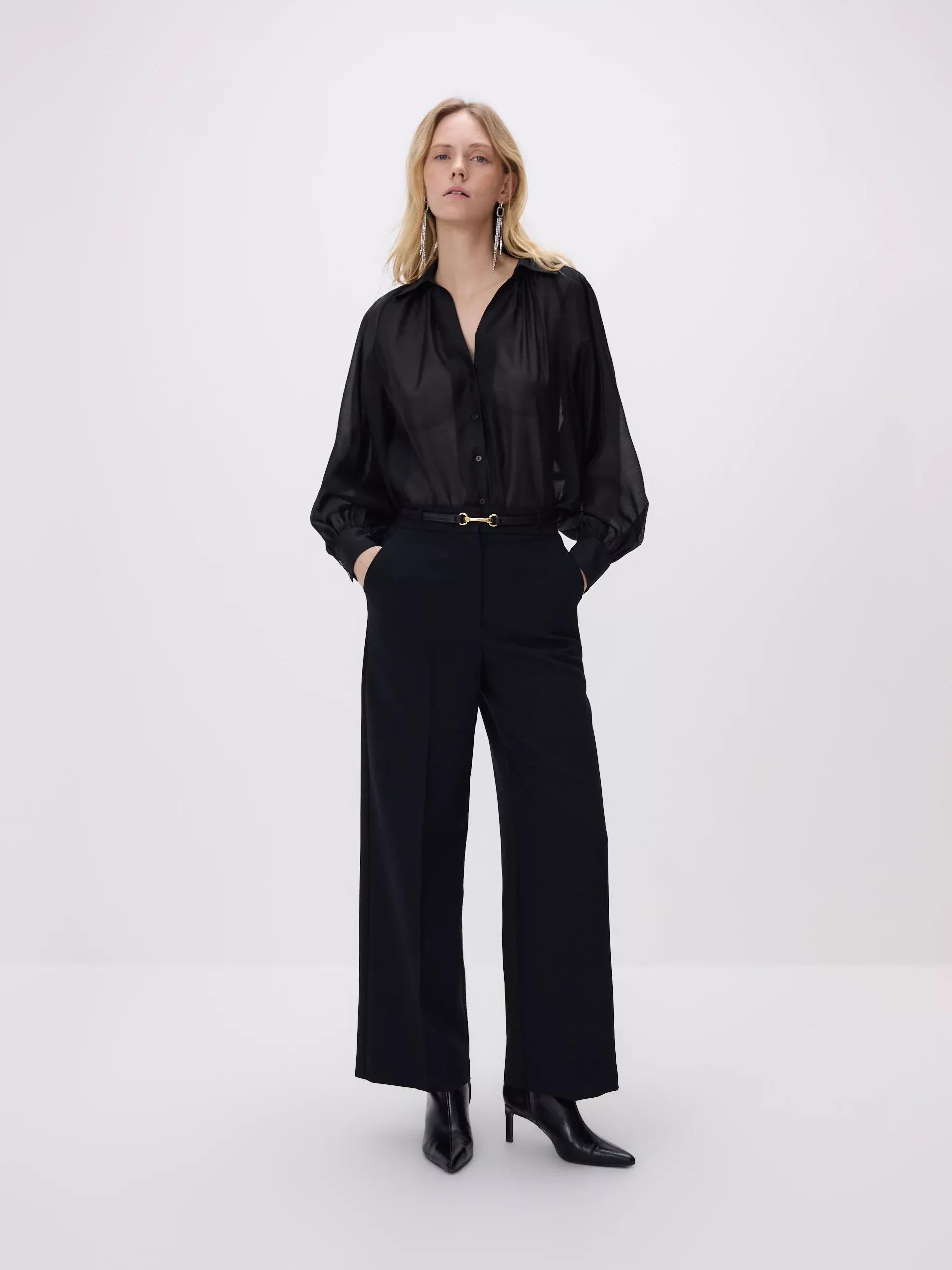 Black Trousers With Tie Waist Belt, Black, large image number 2