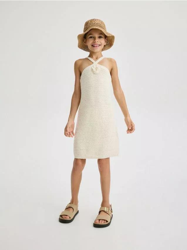 White Jersey Dress, Kids Girls, , large image number 0