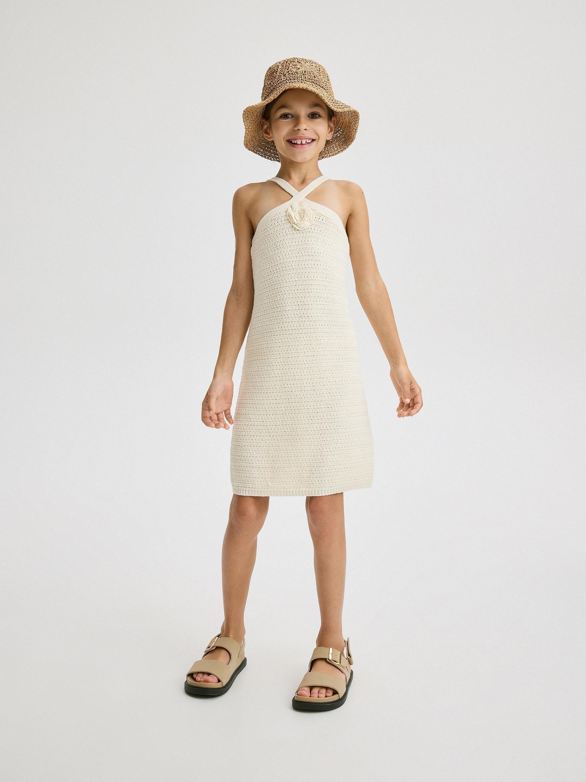 White Jersey Dress, Kids Girls, , large image number 1