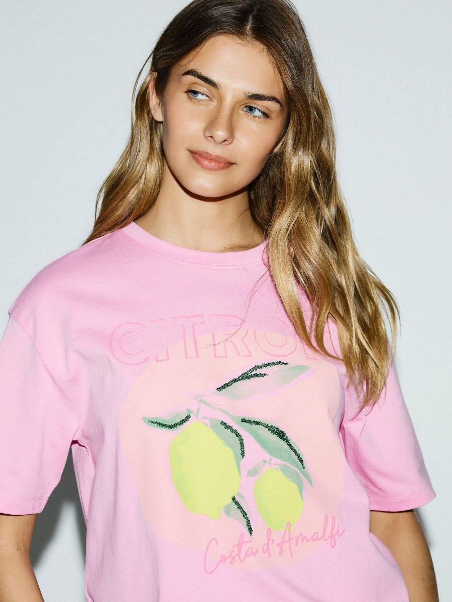 Pink Cotton T-Shirt With Print, , large image number 1