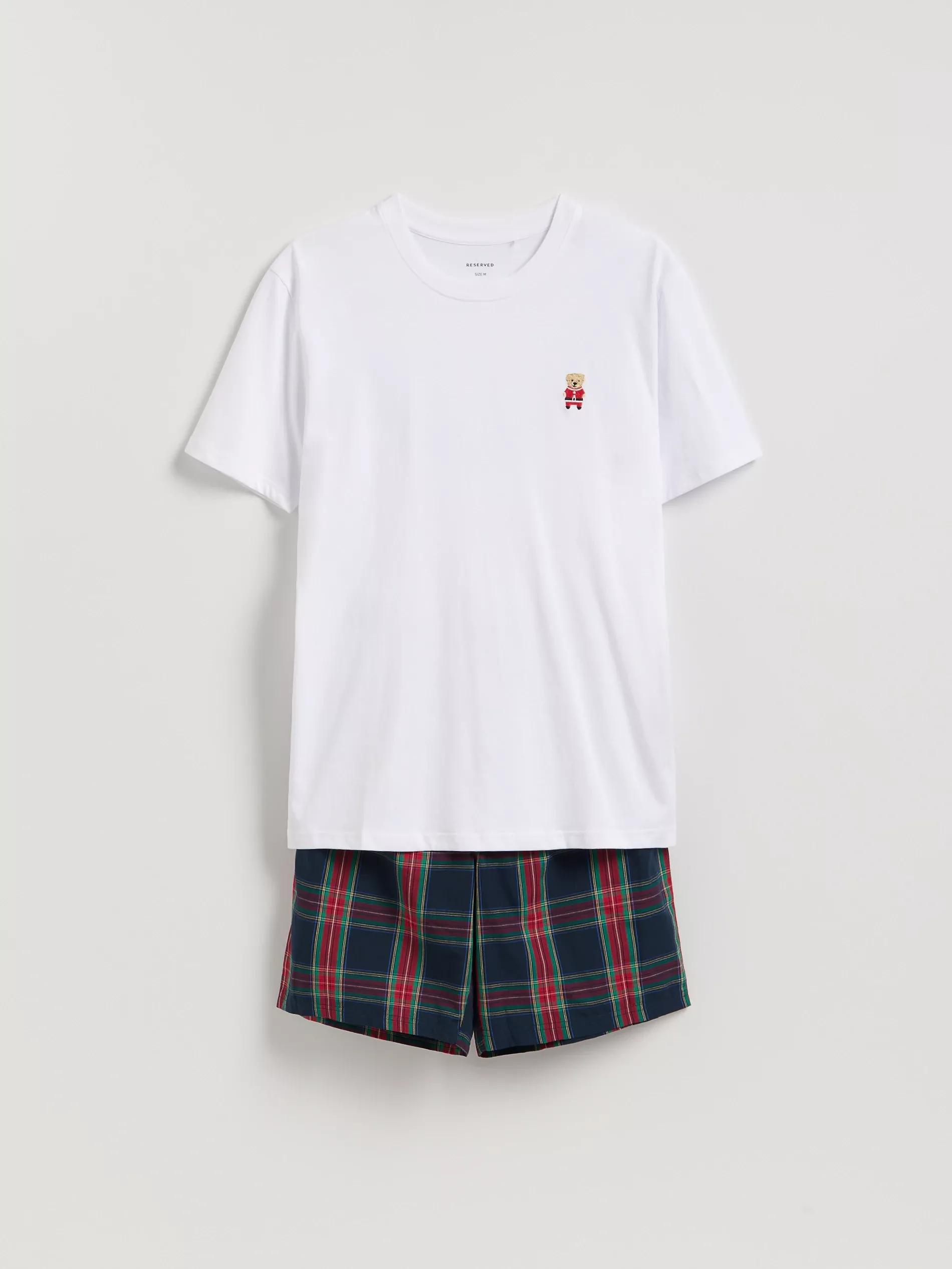 White Two Piece Pyjama Set With Christmas Motif, White, large image number 0