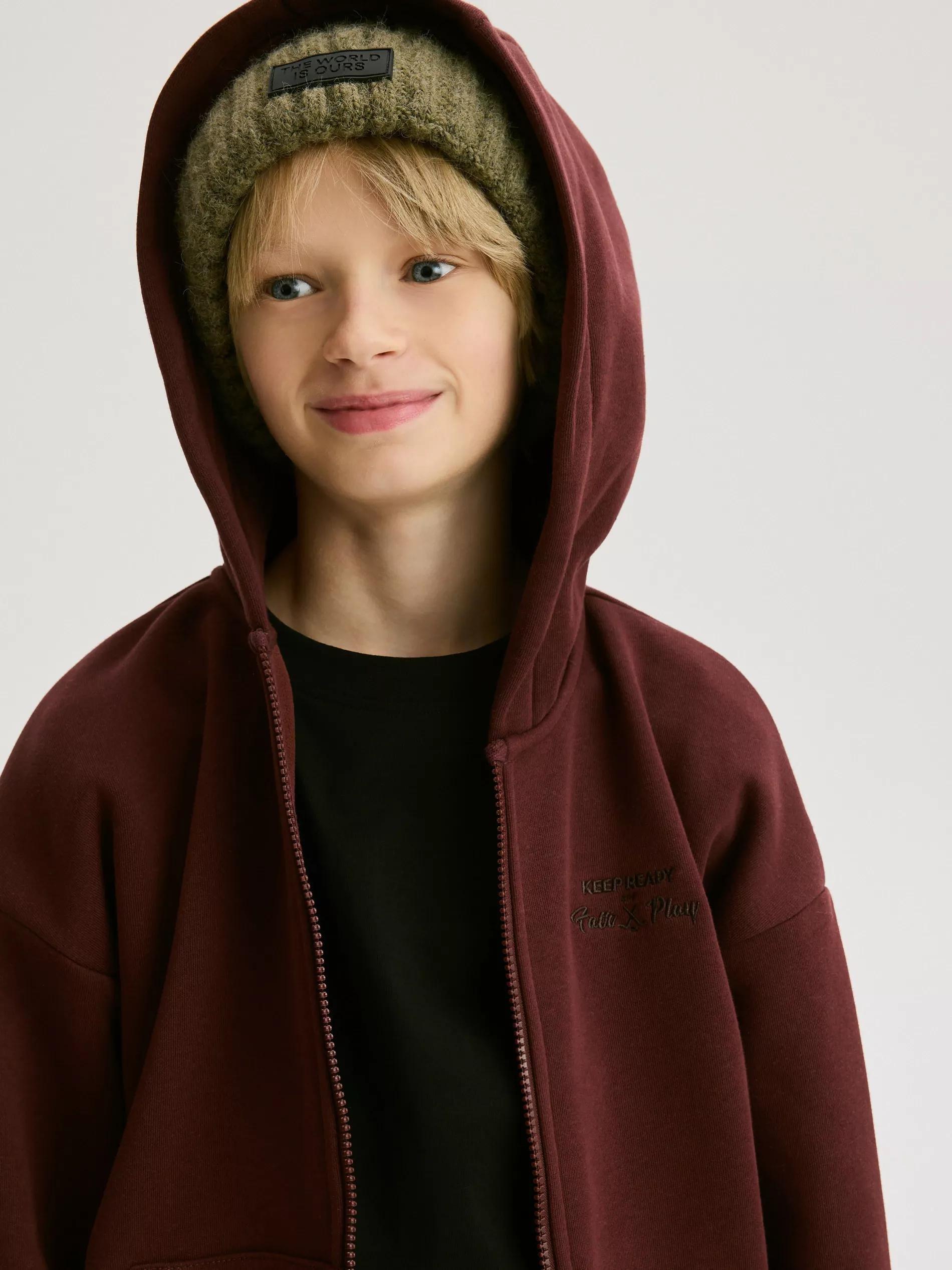Maroon Zip Up Hoodie, Burgundy, large image number 5