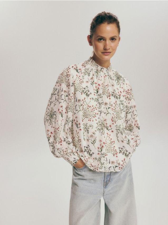 Beige Floral Blouse, , large image number 0