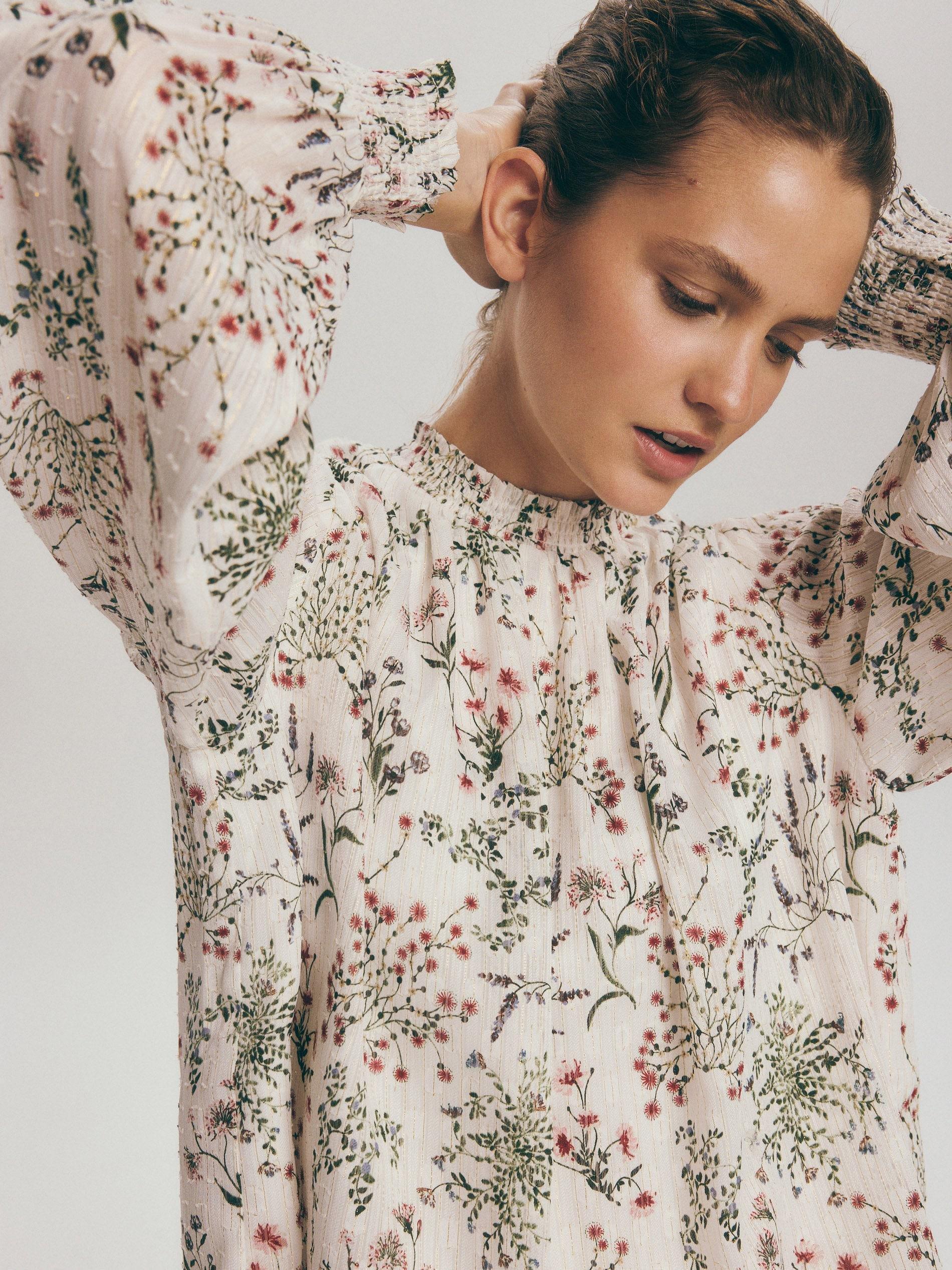 Beige Floral Blouse, , large image number 1