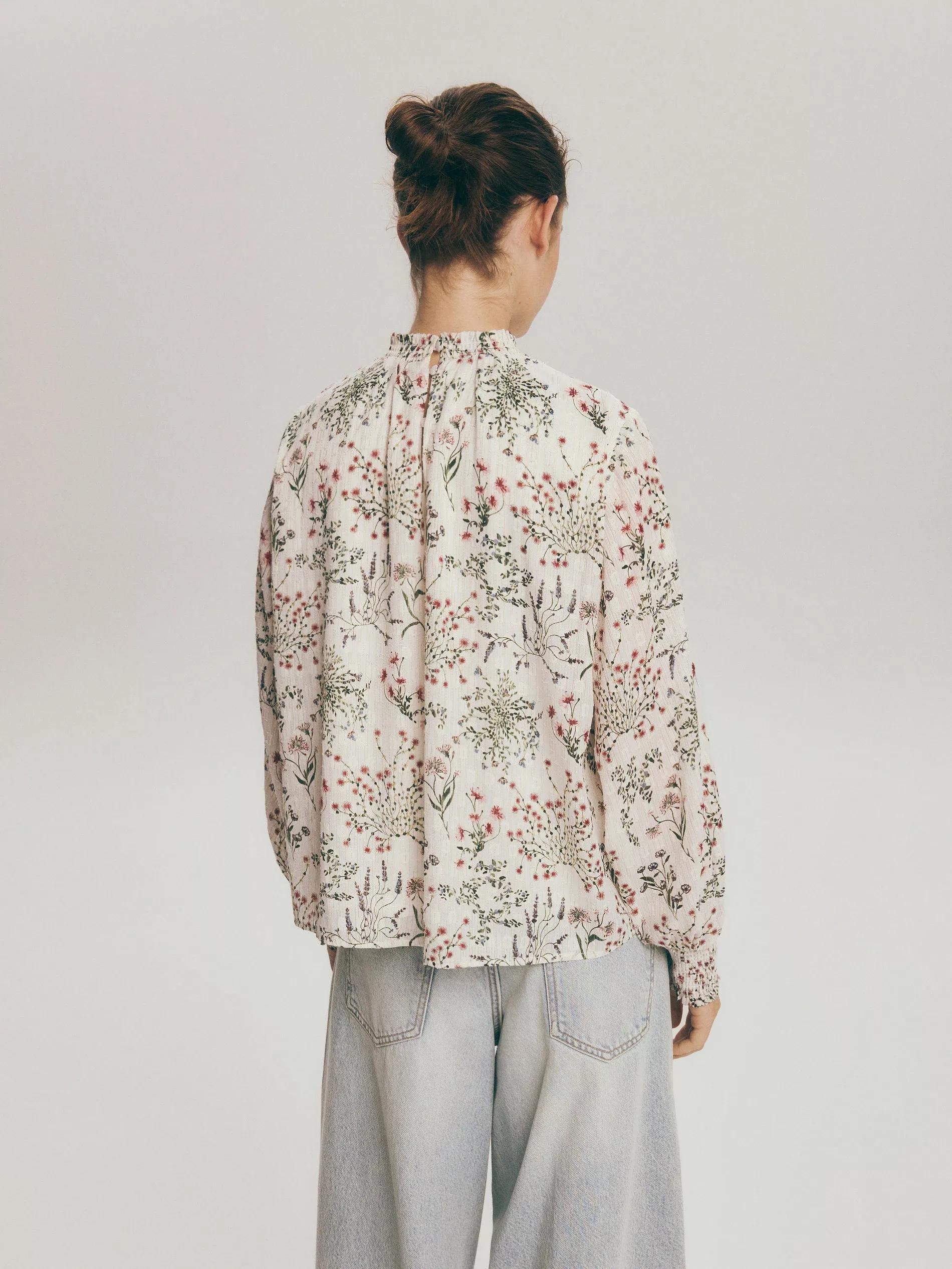 Beige Floral Blouse, , large image number 4