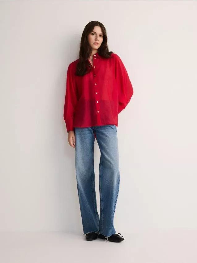 Red Lyocell Blend Shirt, , large image number 0