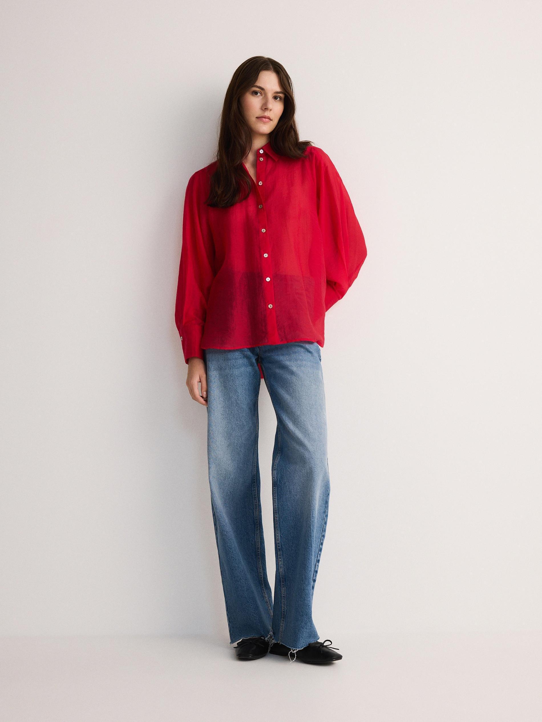 Red Lyocell Blend Shirt, , large image number 1