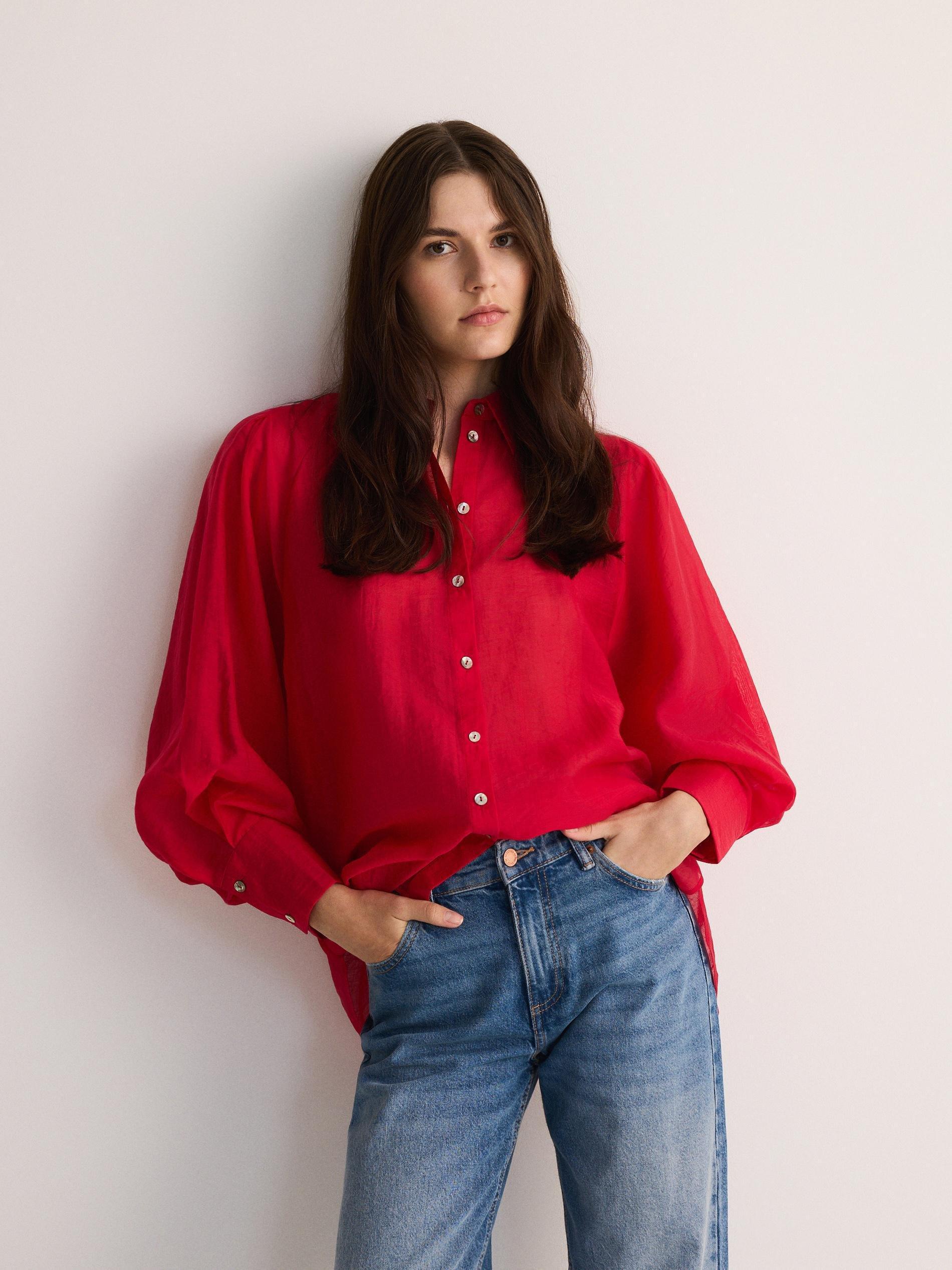 Red Lyocell Blend Shirt, , large image number 3