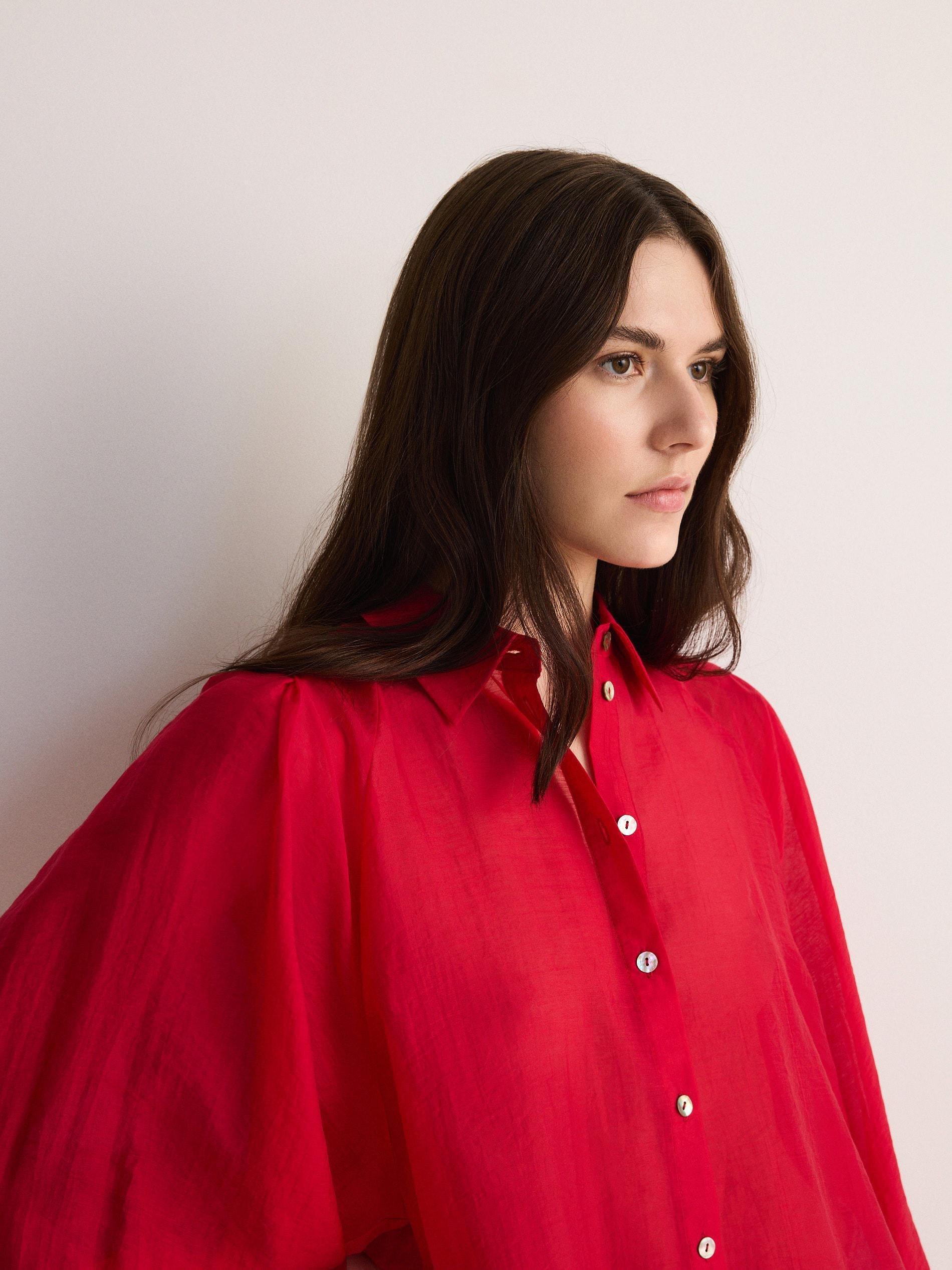 Red Lyocell Blend Shirt, , large image number 4