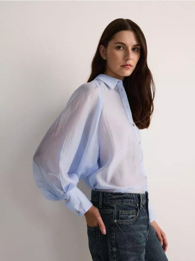 Blue Lyocell Blend Shirt, , large image number 0
