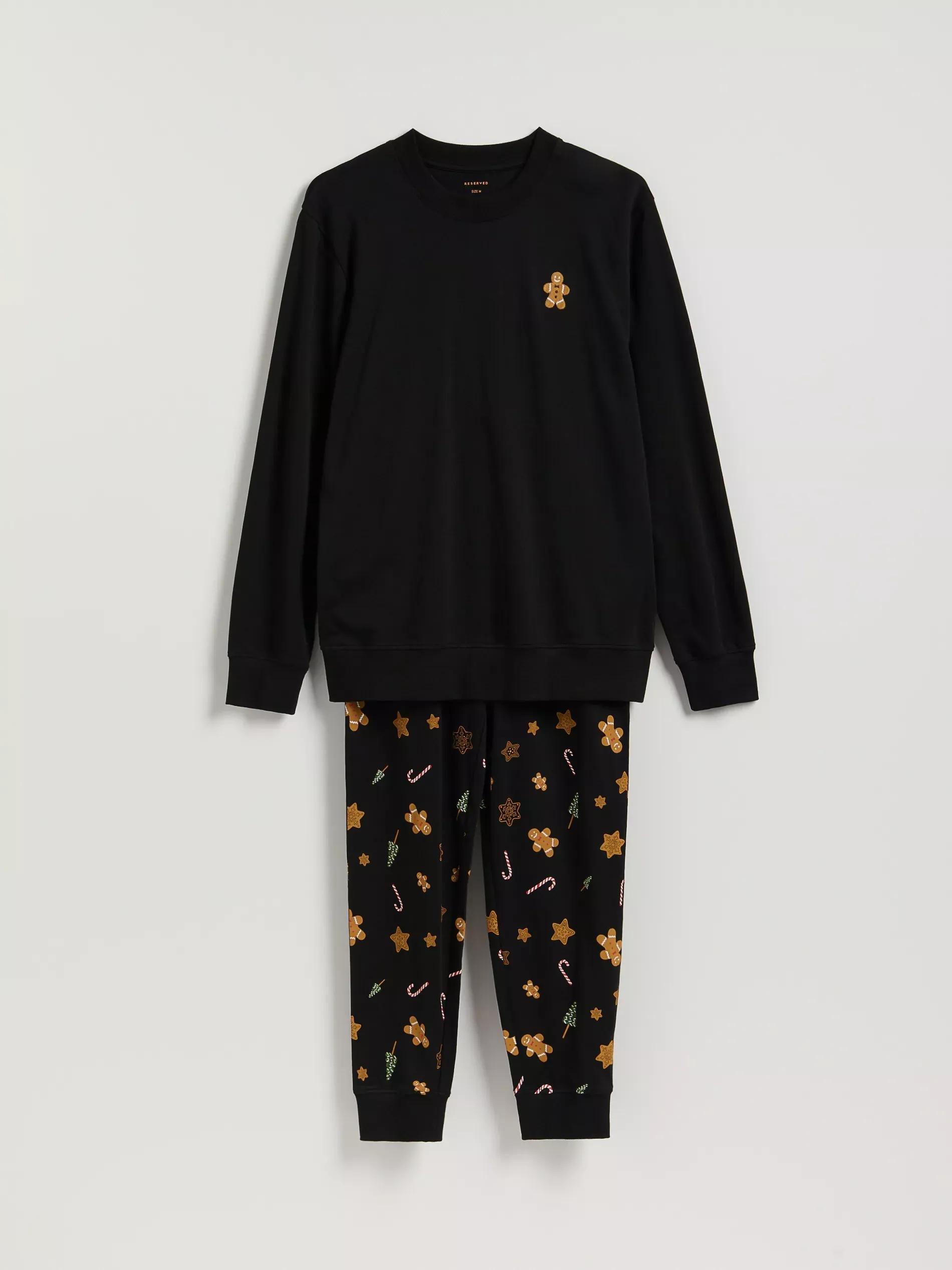 Black Two Piece Pyjama Set With Christmas Motif, Black, large image number 0