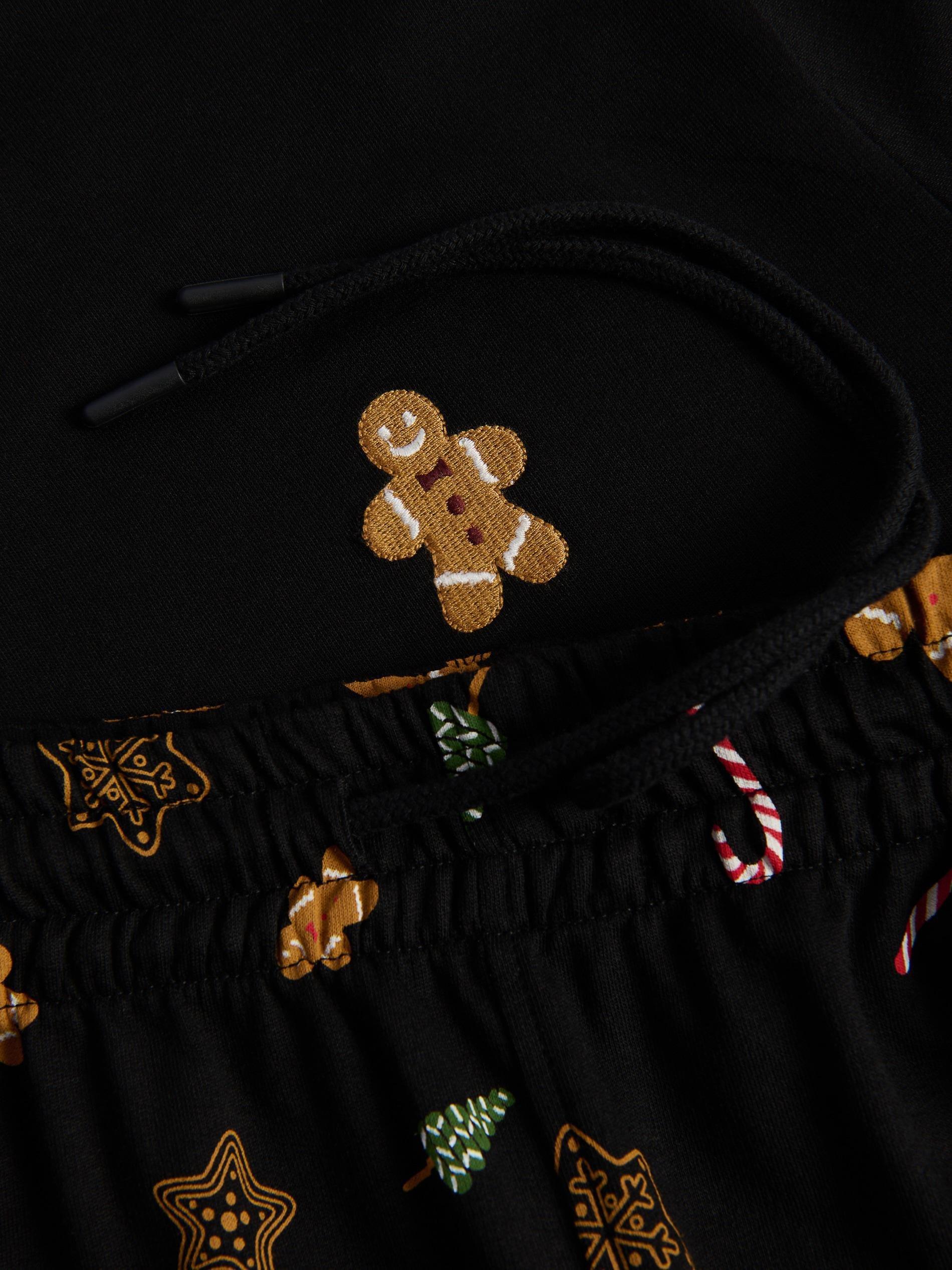 Black Two Piece Pyjama Set With Christmas Motif, Black, large image number 1