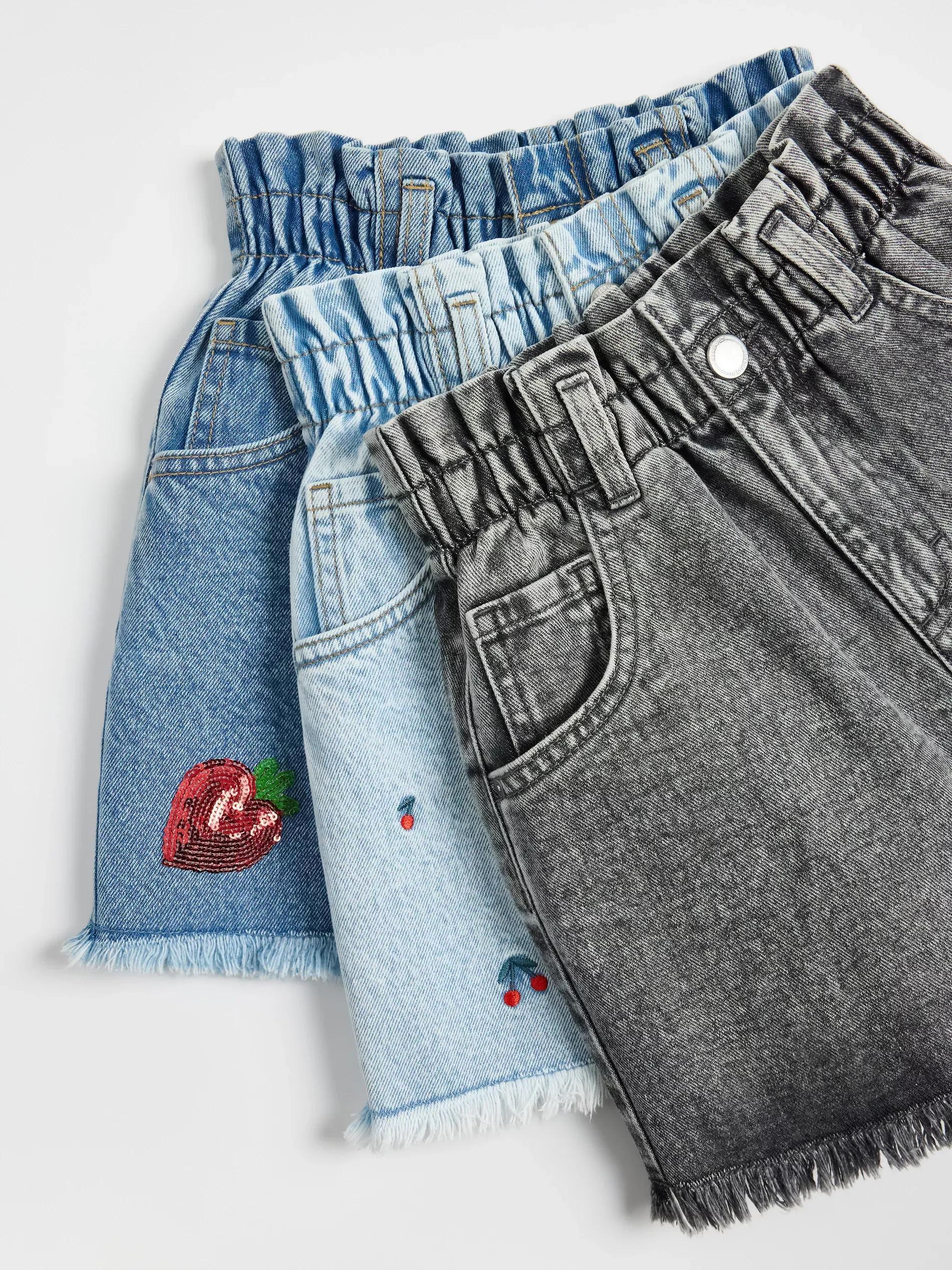 Blue Embroidered Denim Shorts, Blue, large image number 1