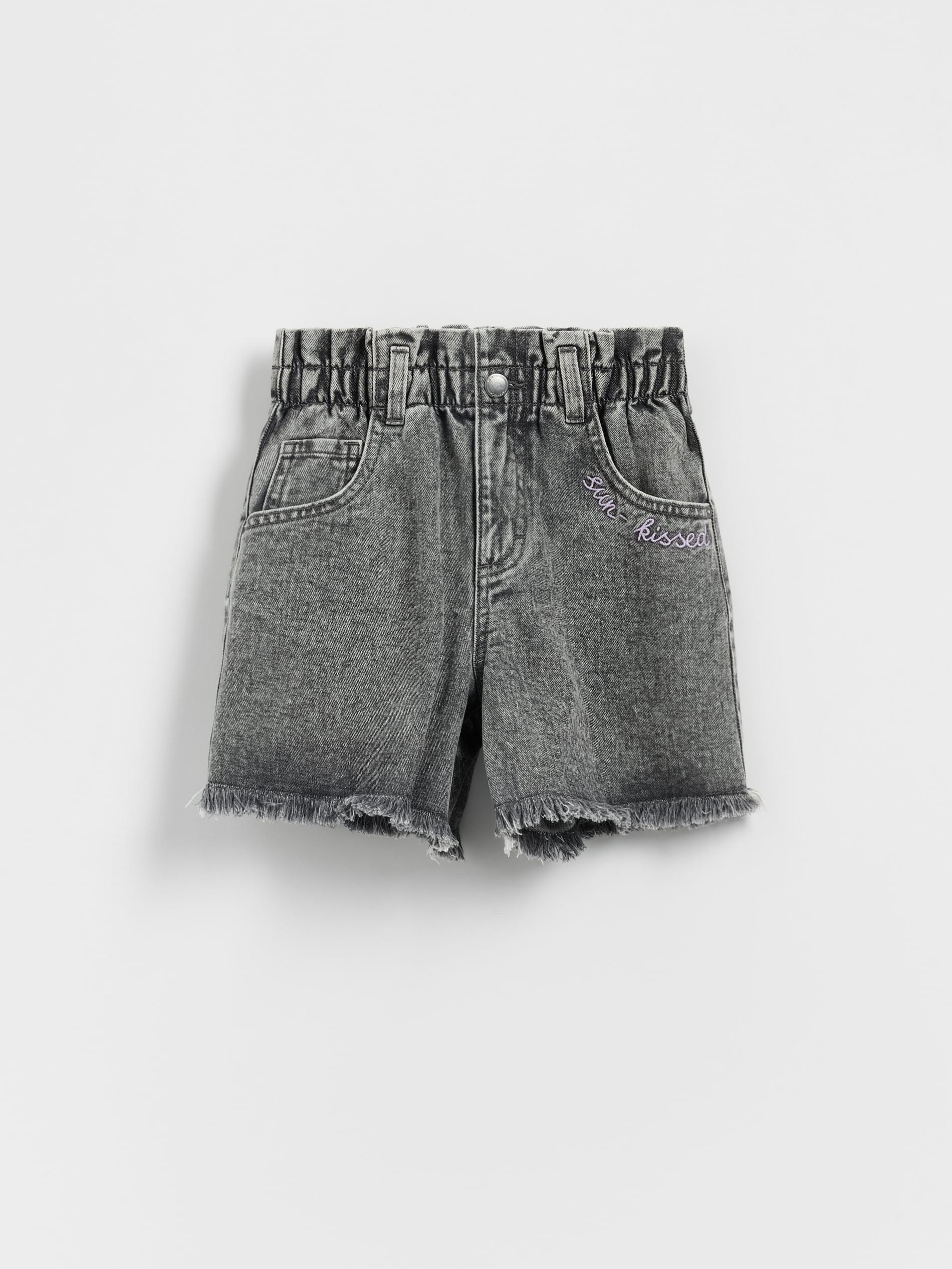 Grey Embroidered Denim Shorts, , medium