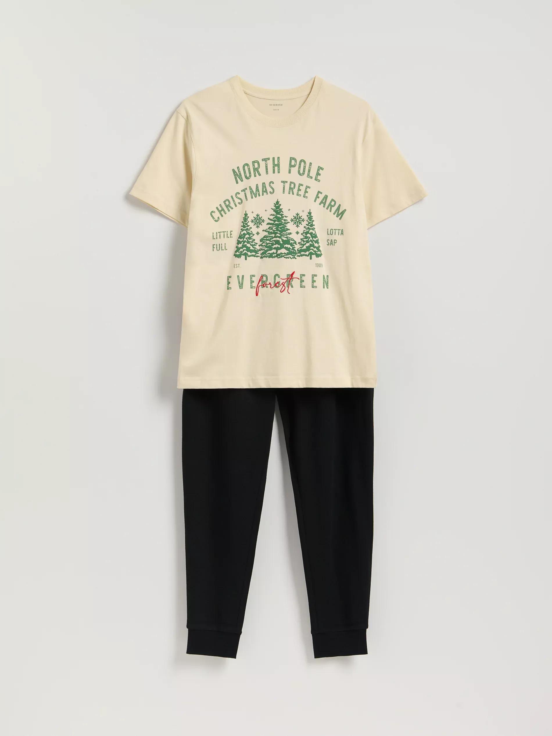 Cream Two Piece Pyjama Set With Christmas Print, Ivory, large image number 5