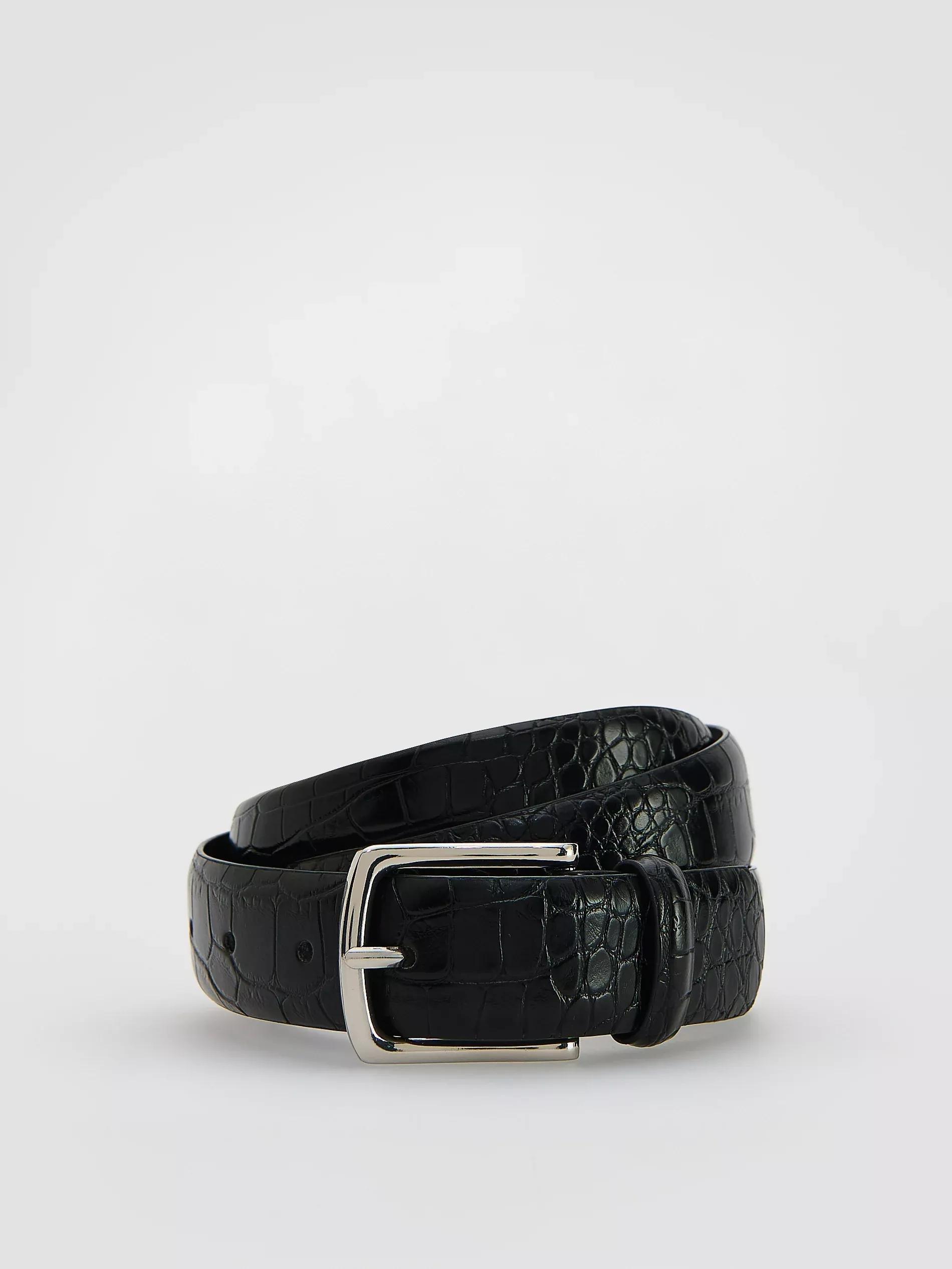Black Combined Materials Belt, Black, medium