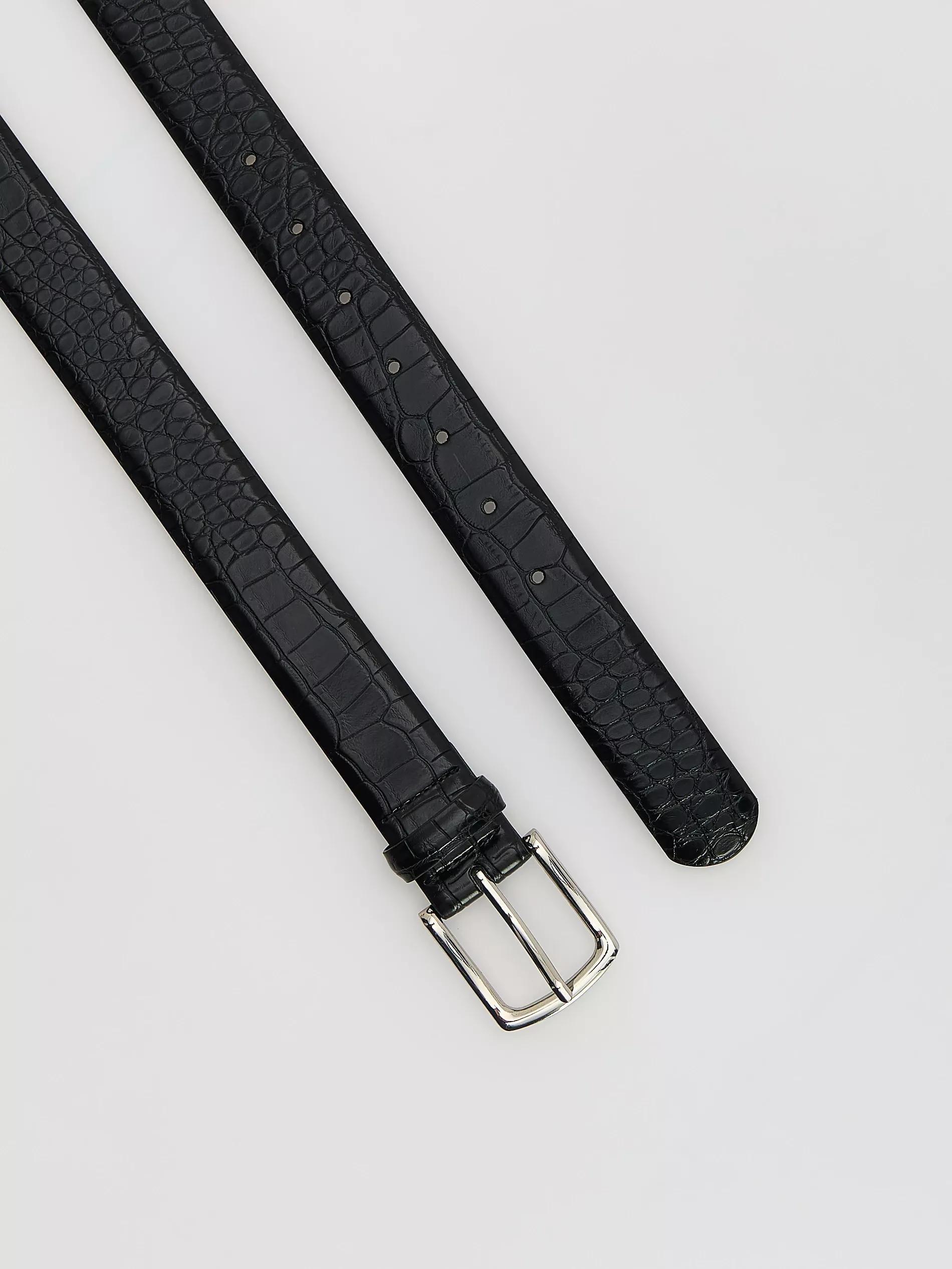 Black Combined Materials Belt, Black, medium