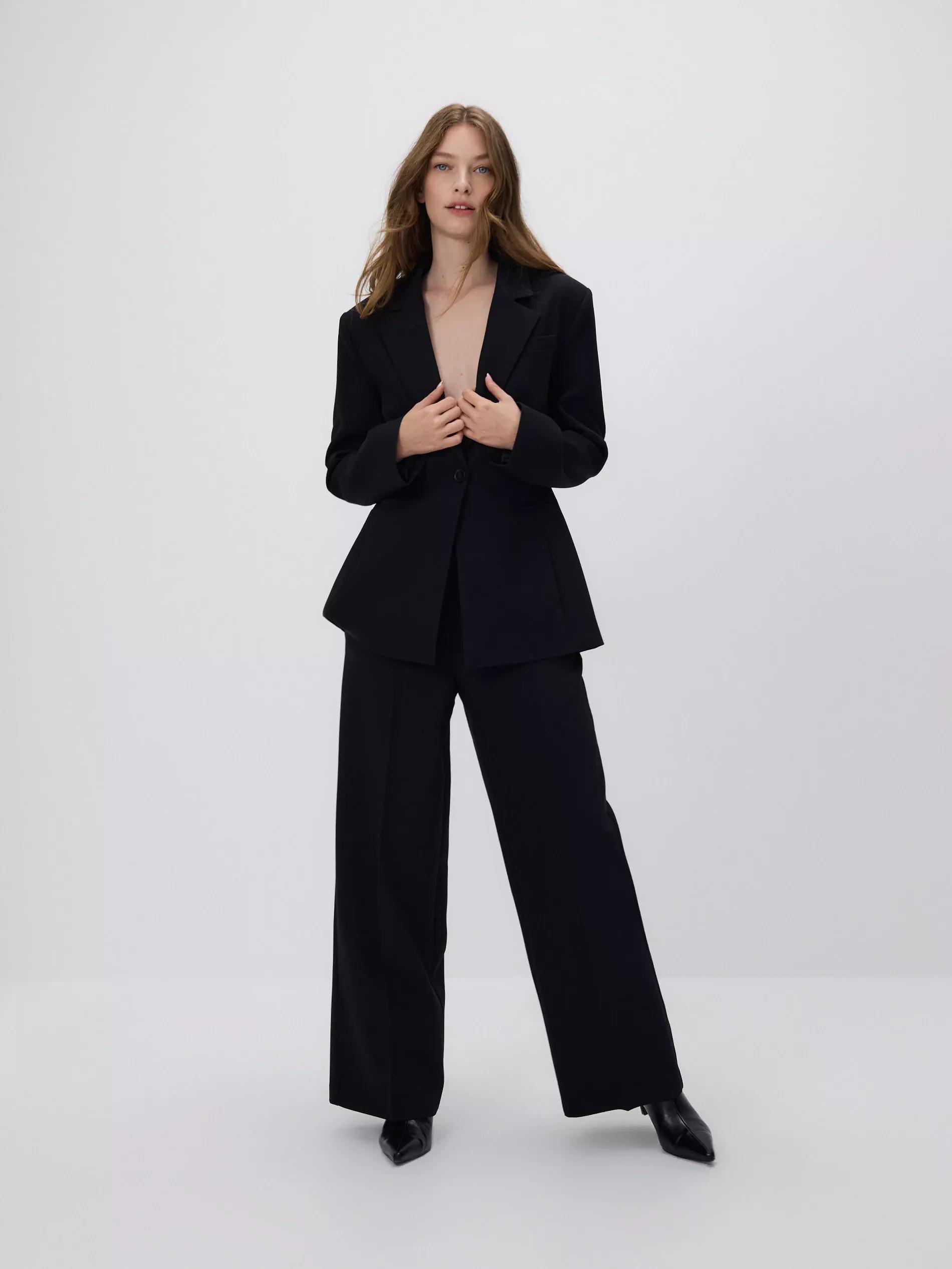 Black Pressed Crease Trousers, Black, large image number 0
