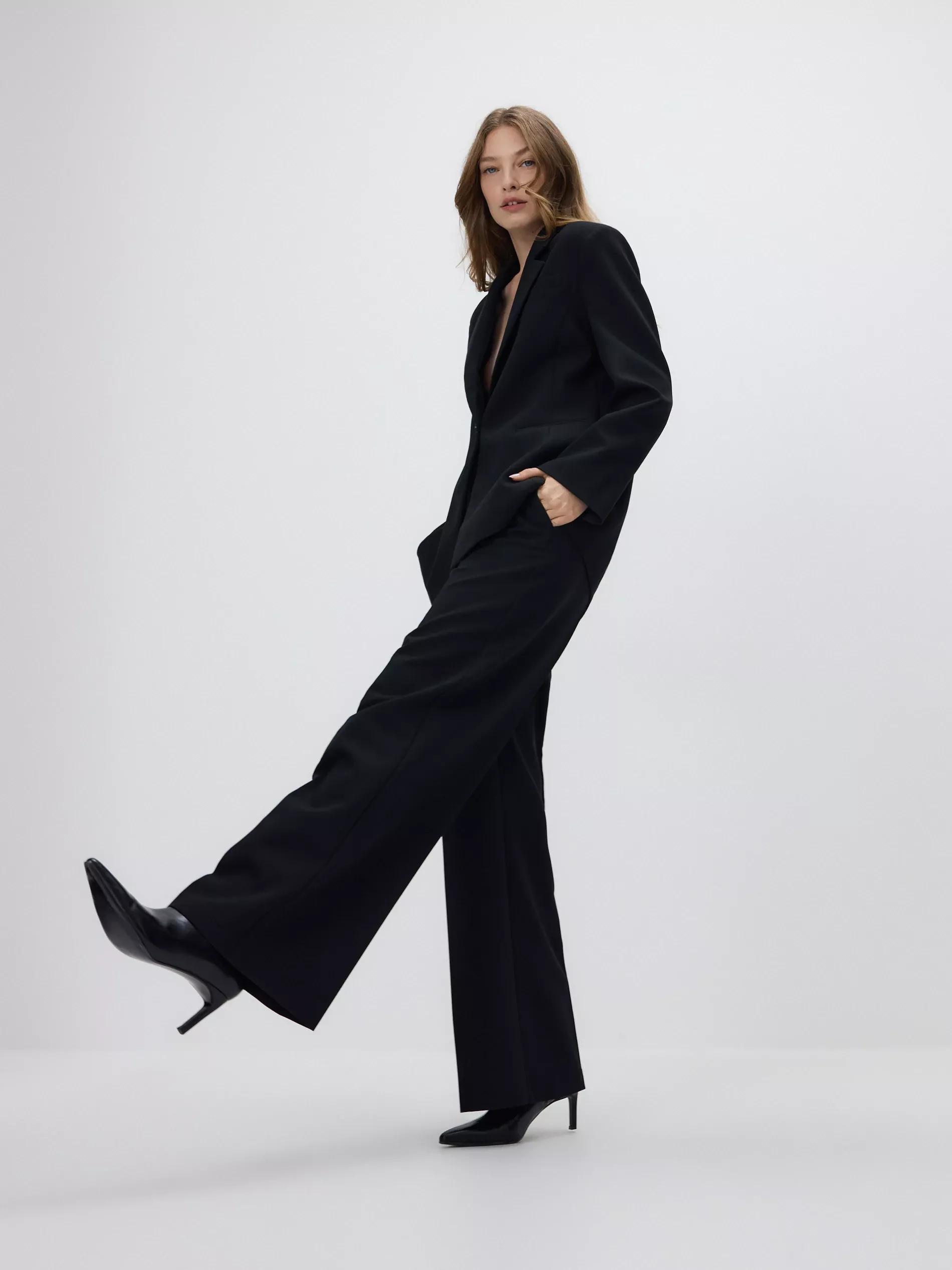 Black Pressed Crease Trousers, Black, large image number 2