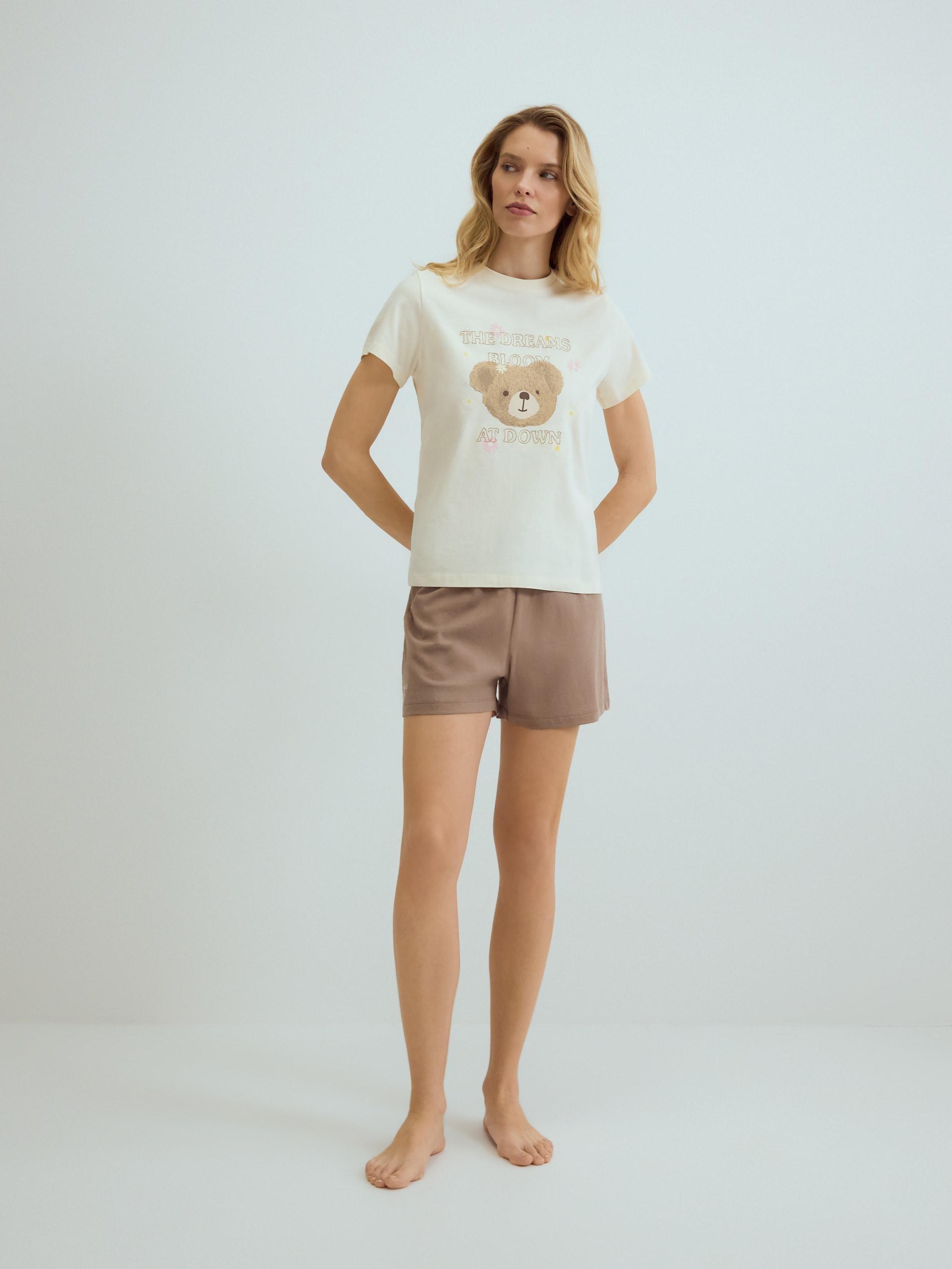 Brown Two Piece Cotton Pyjama Set, Brown, large image number 1