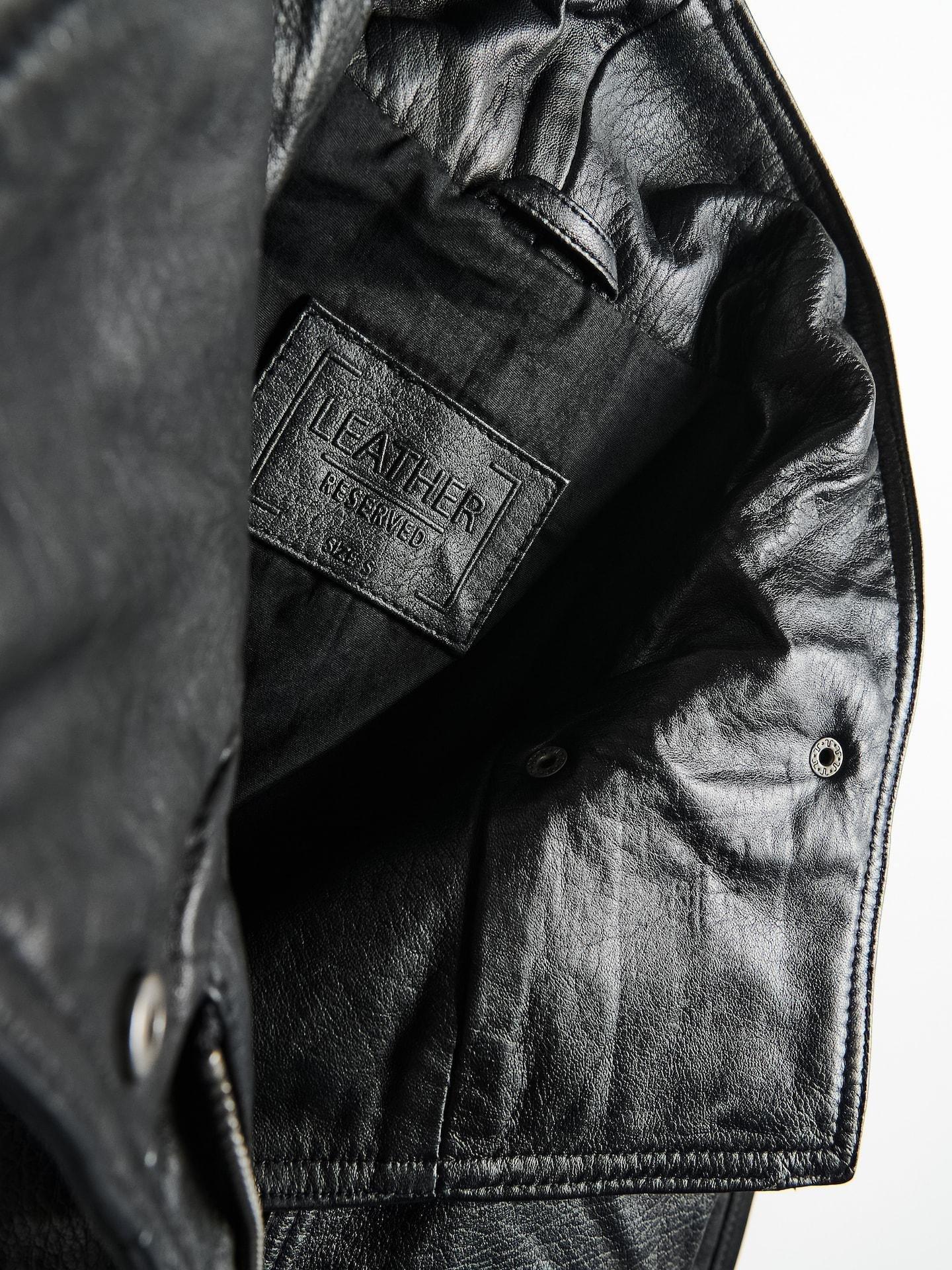 Black Leather Bomber Jacket, Black, large image number 5