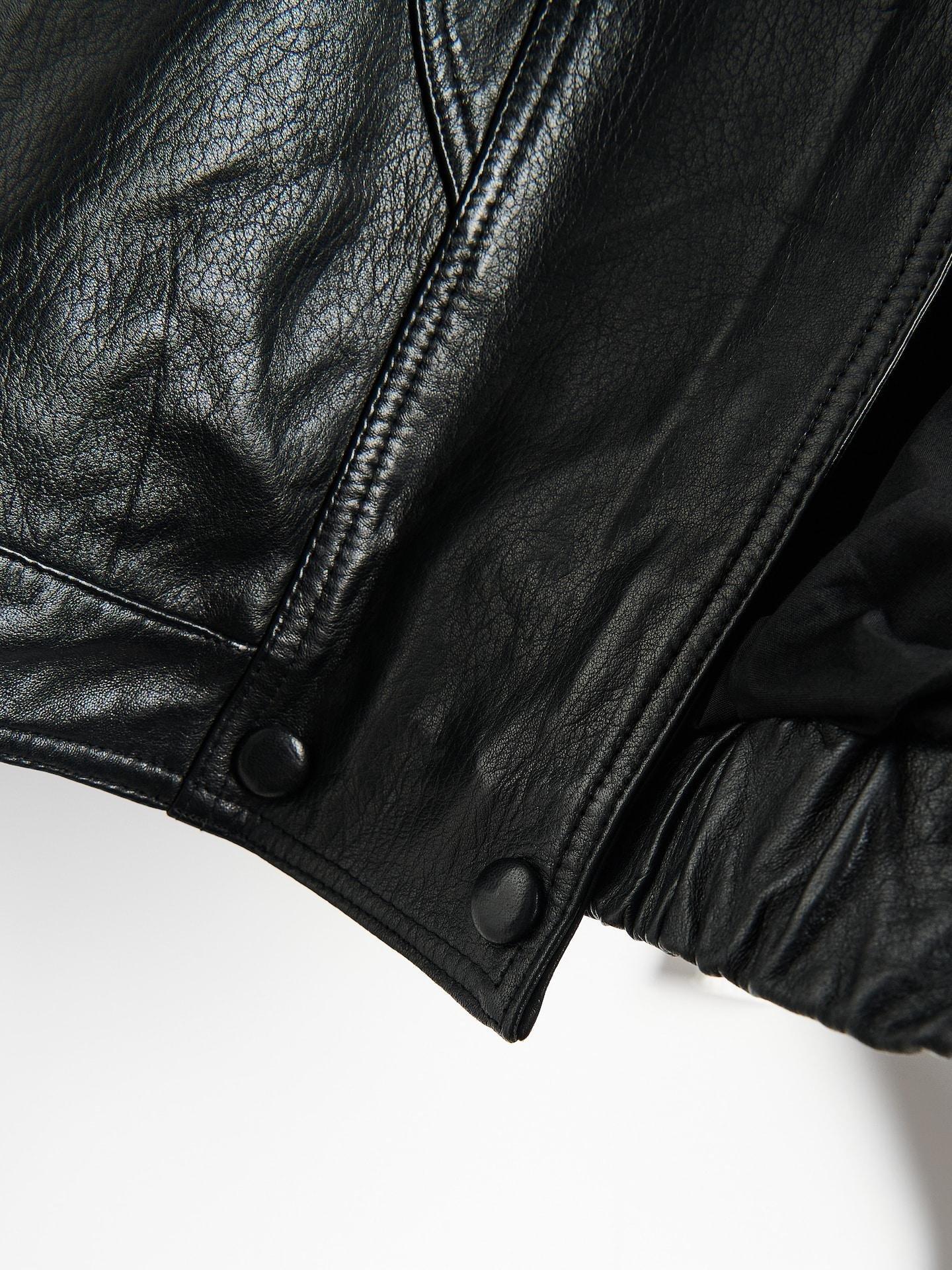 Black Leather Bomber Jacket, Black, large image number 6