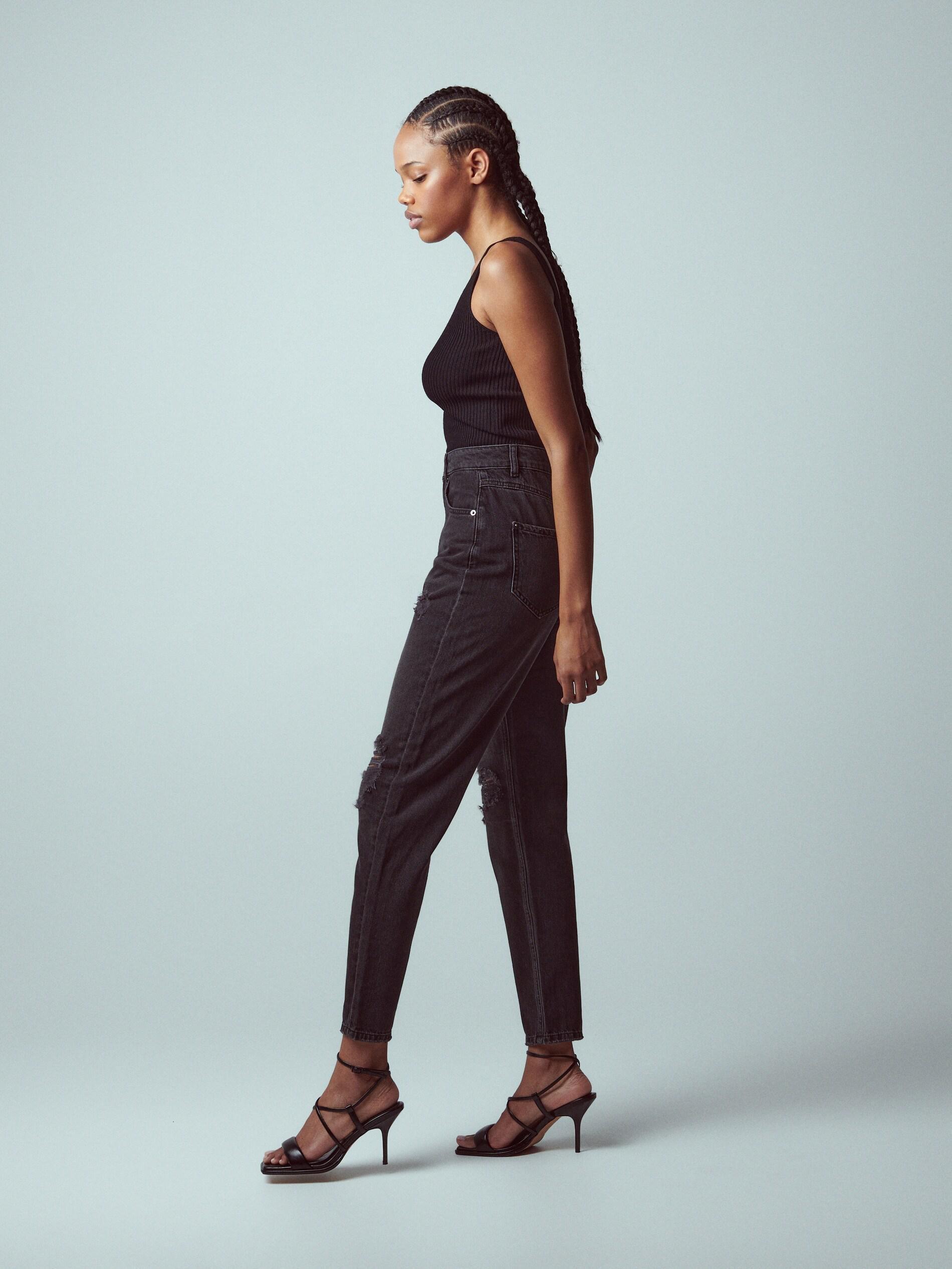 Black Ripped Mom Fit Jeans, , large image number 1