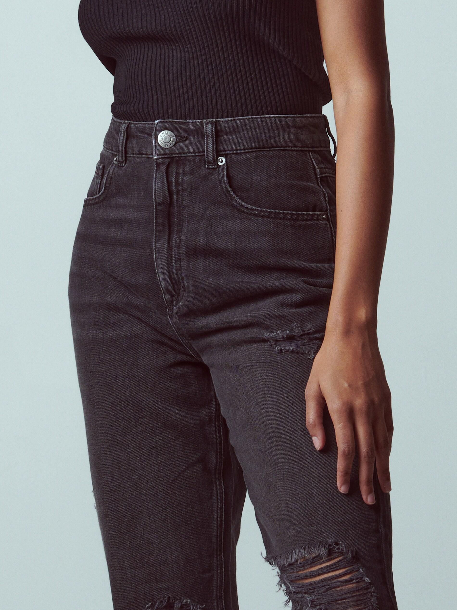 Black Ripped Mom Fit Jeans, , large image number 2