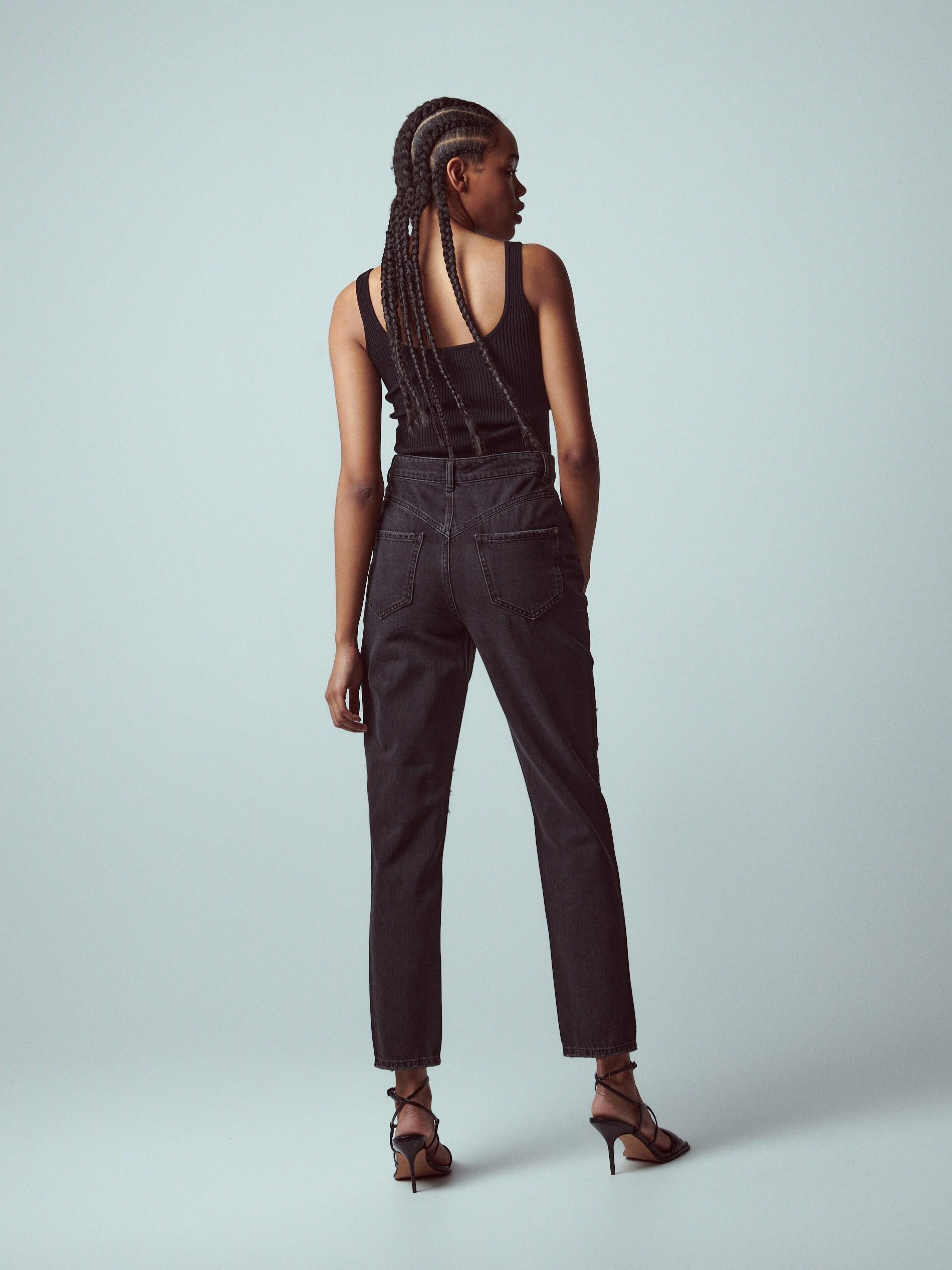 Black Ripped Mom Fit Jeans, , large image number 3
