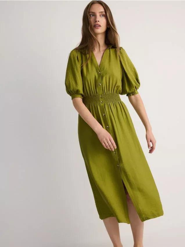 Green Lyocell Midi Dress, , large image number 0