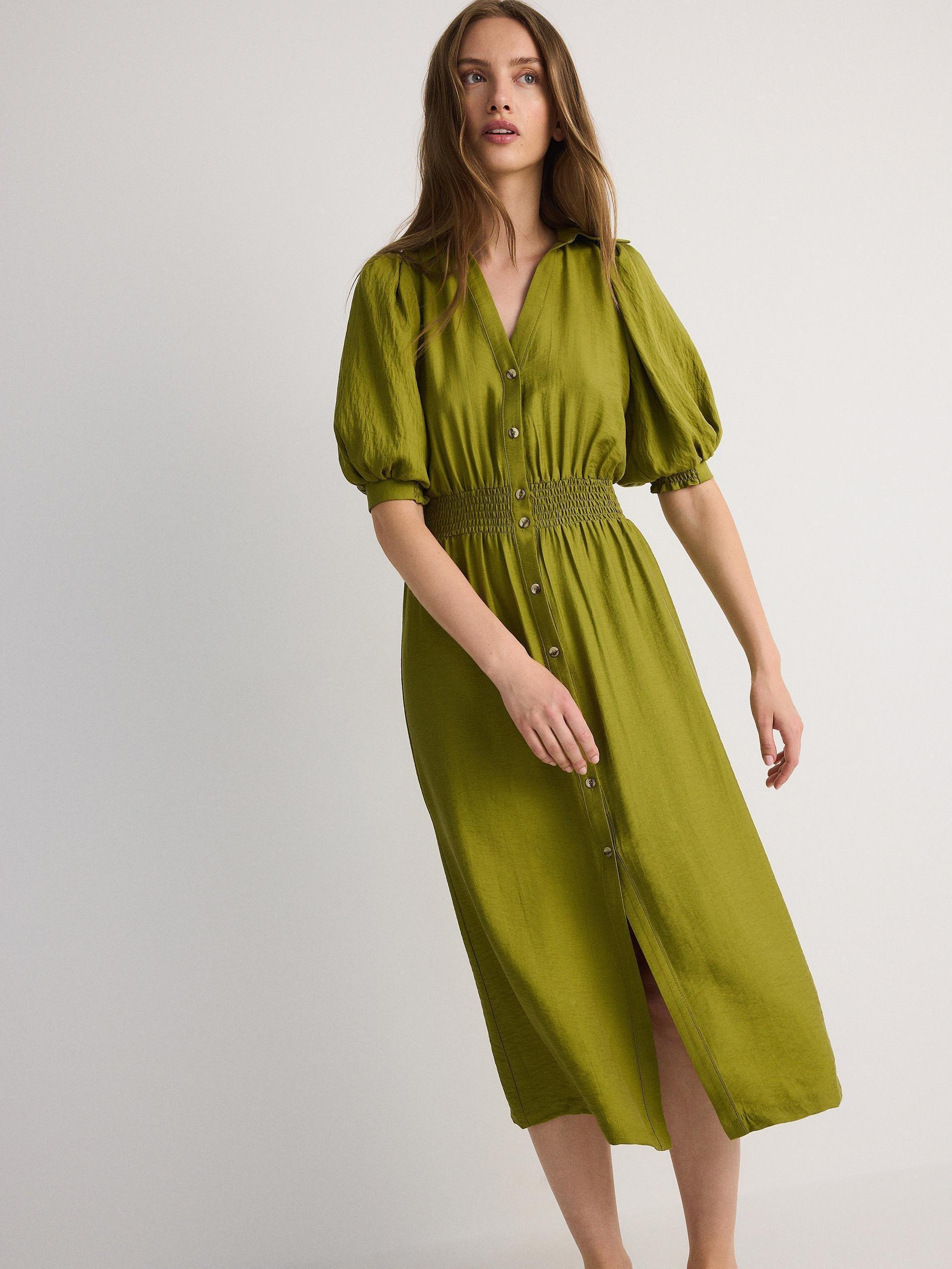 Green Lyocell Midi Dress, , large image number 1
