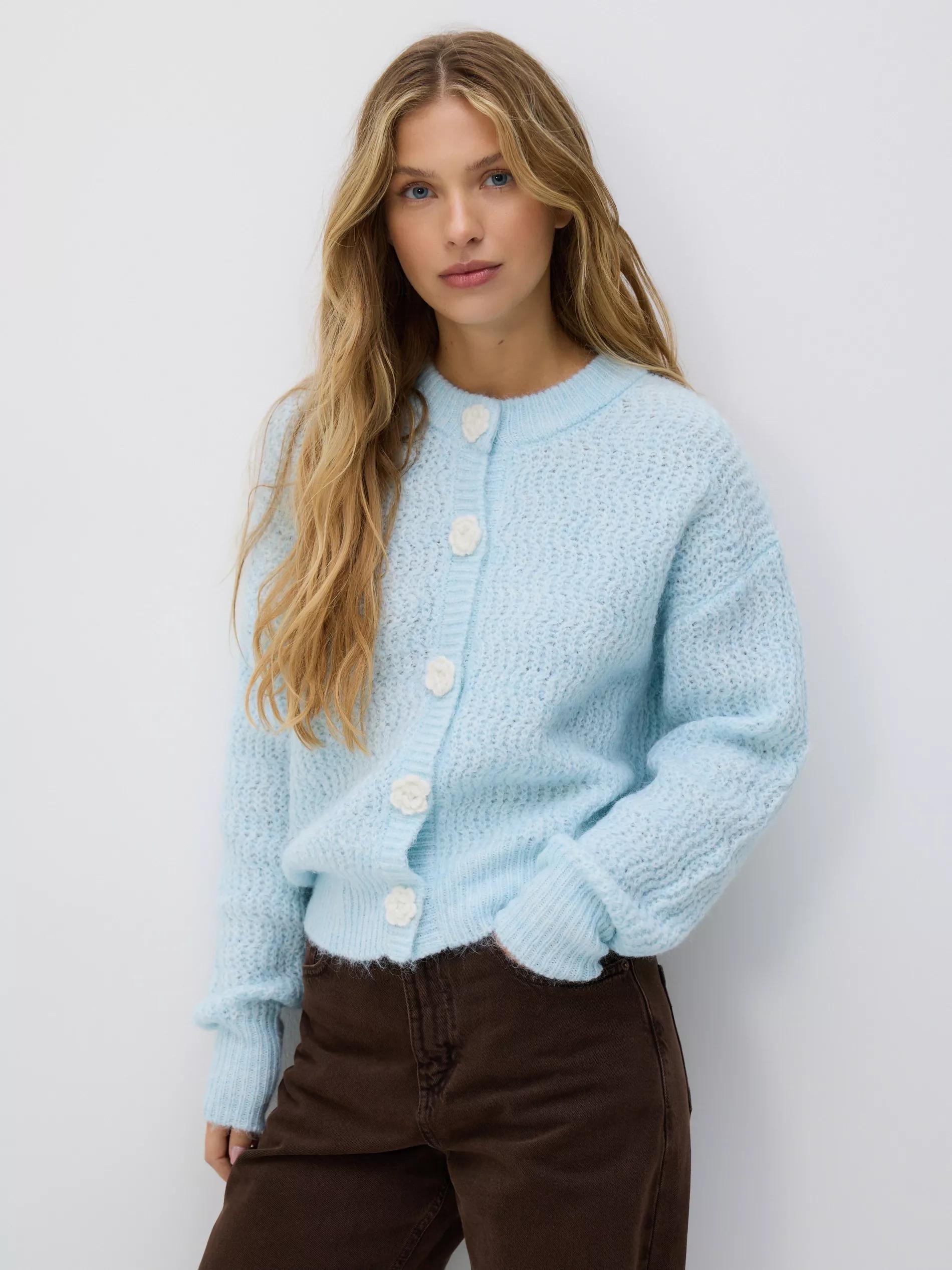 Blue Wool-Blend Cardigan, Blue, medium