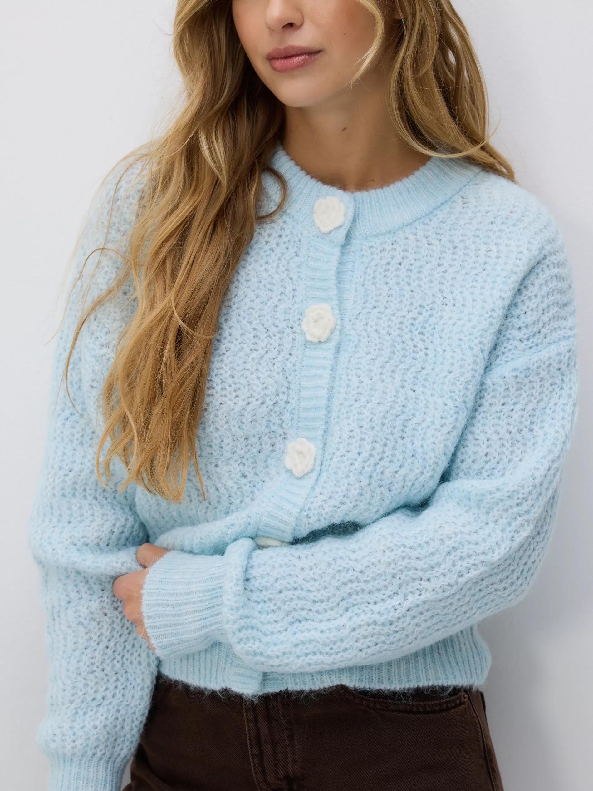 Blue Wool-Blend Cardigan, Blue, large image number 3