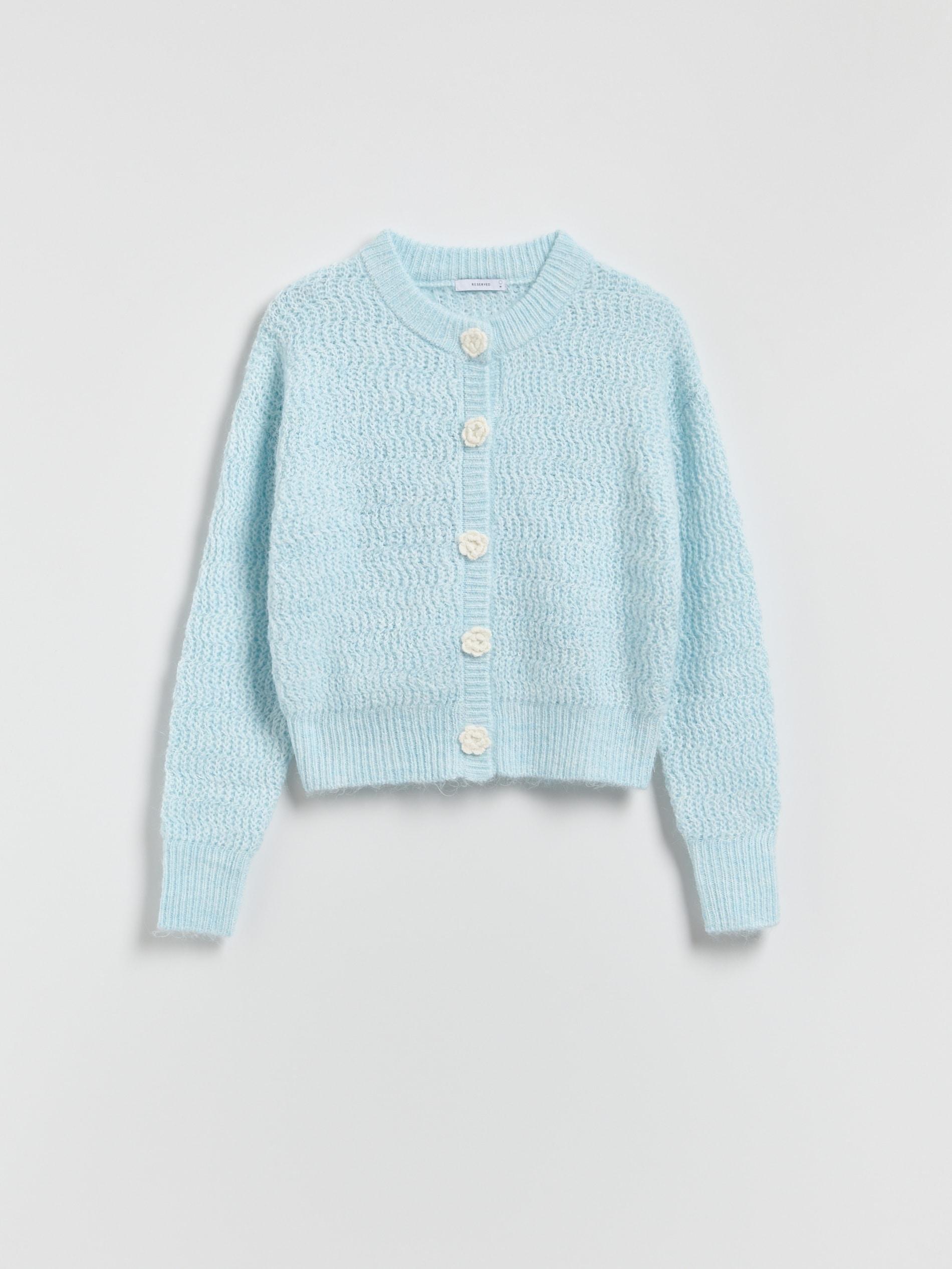 Blue Wool-Blend Cardigan, Blue, large image number 4