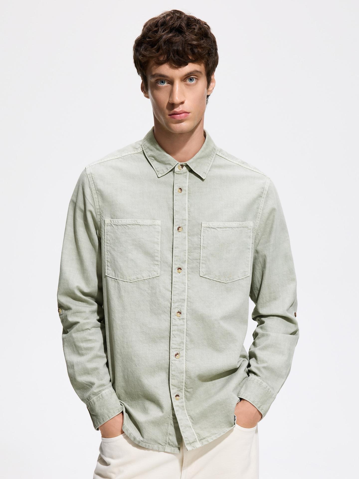 Green Regular Fit Denim Shirt, 7401_07J, medium