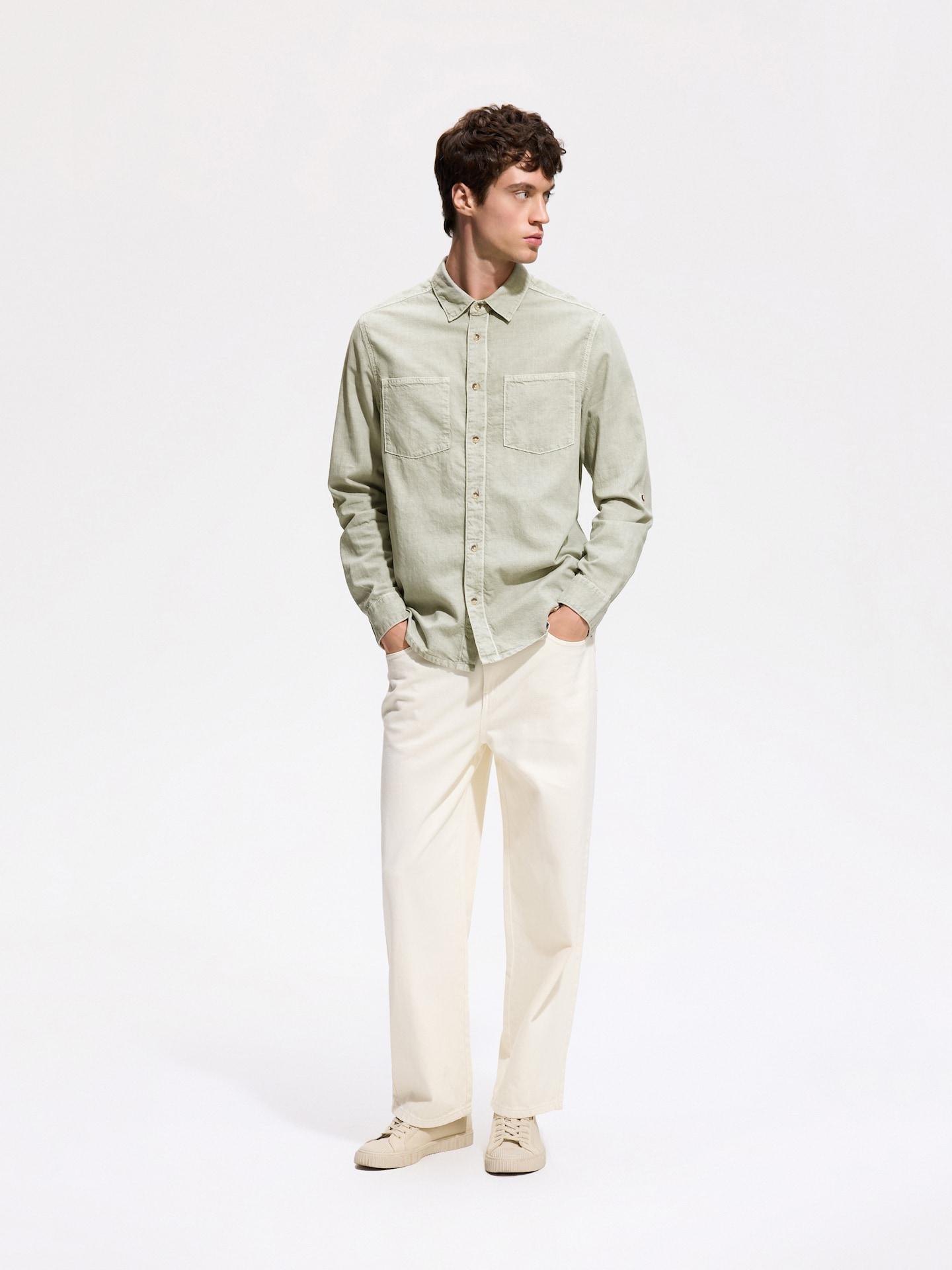 Green Regular Fit Denim Shirt, 7401_07J, medium