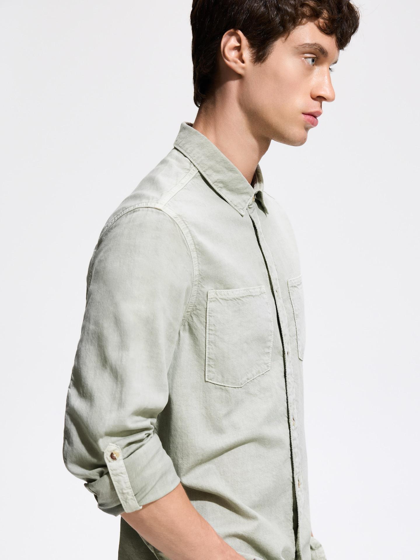 Green Regular Fit Denim Shirt, 7401_07J, medium